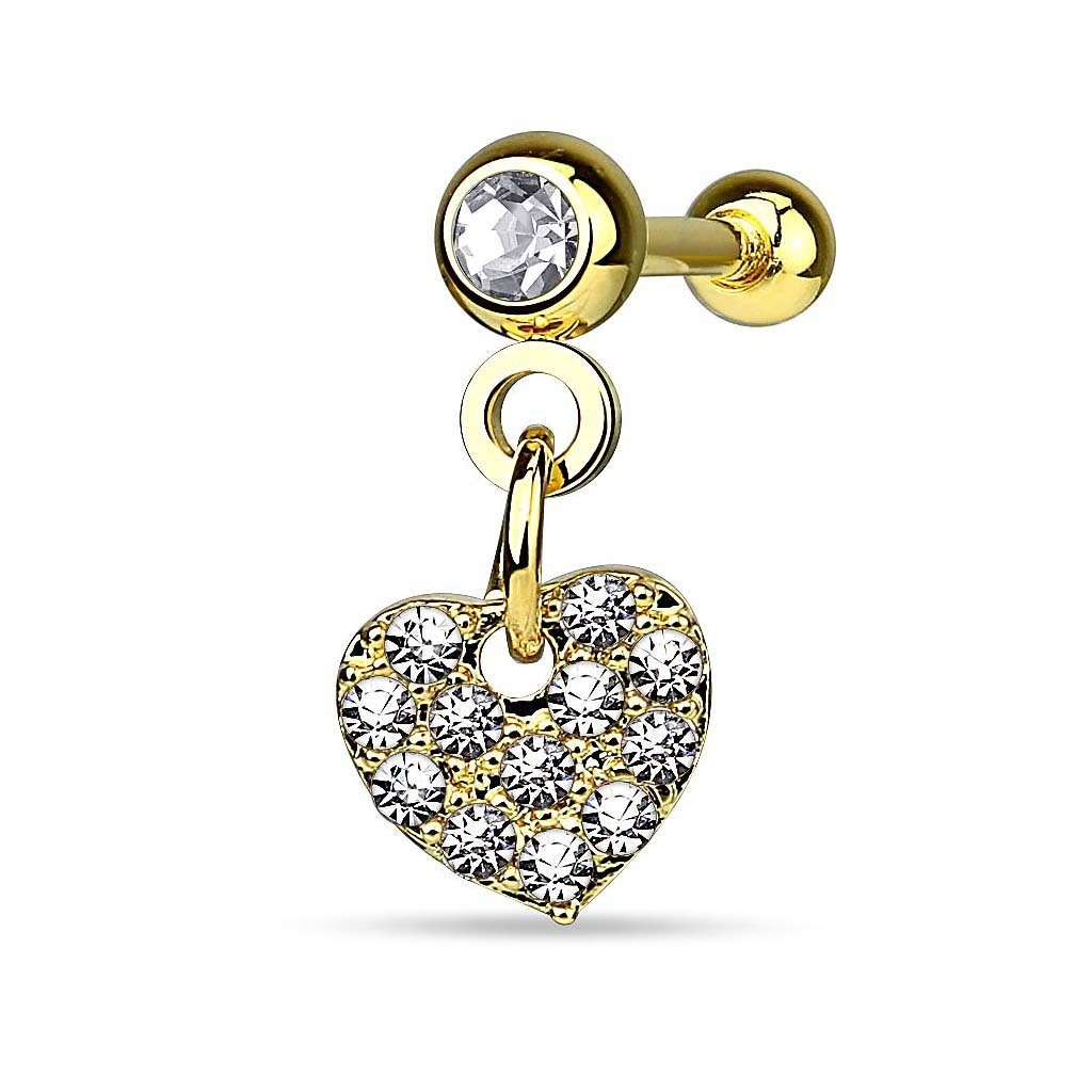 Piercing-Set Tragus Helix Kristall Kugel Herz-Anhänger