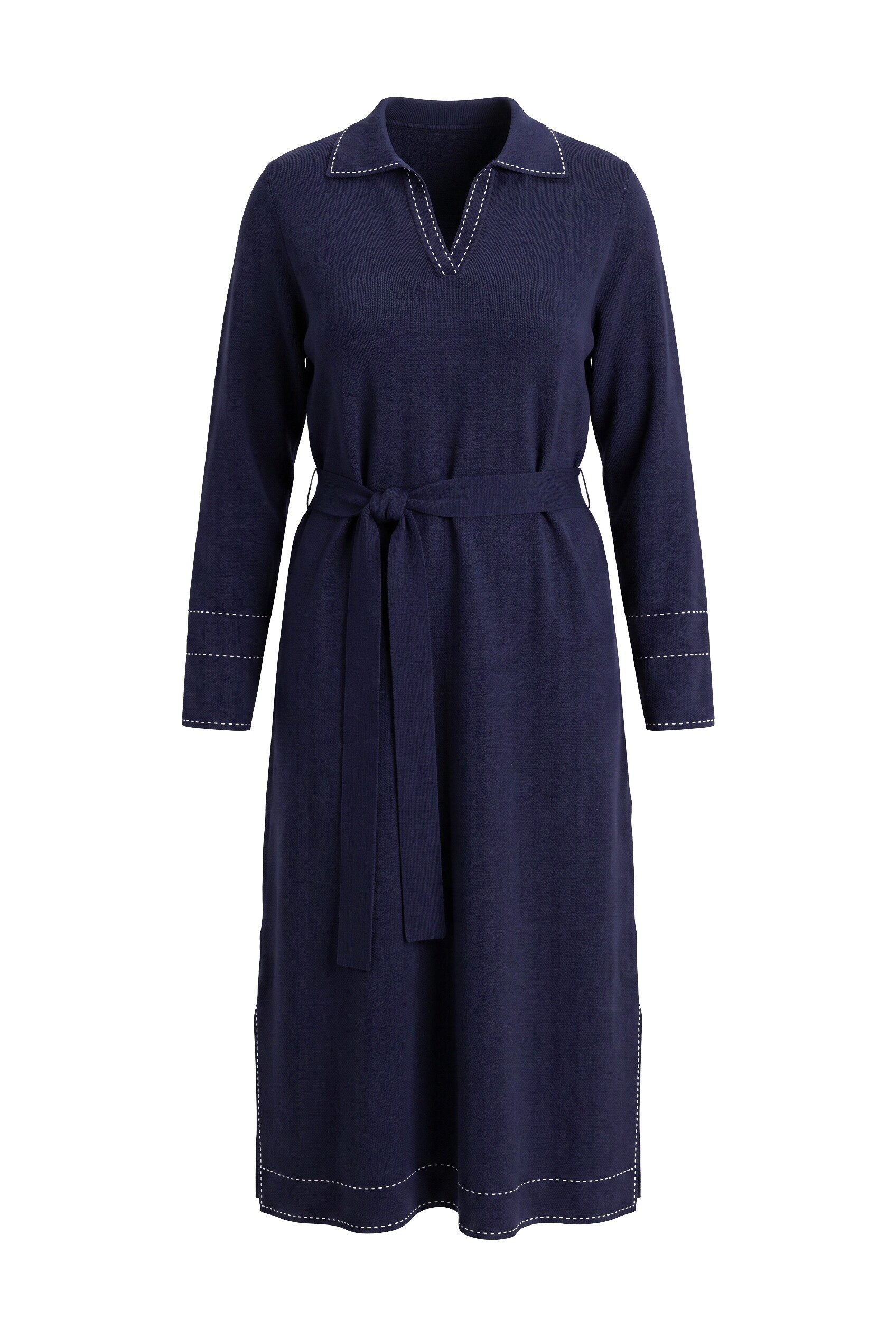 Ulla Popken Strickkleid Maxi-Strickkleid Hemdkragen V-Ausschnitt Langarm – Bild 2 von 4