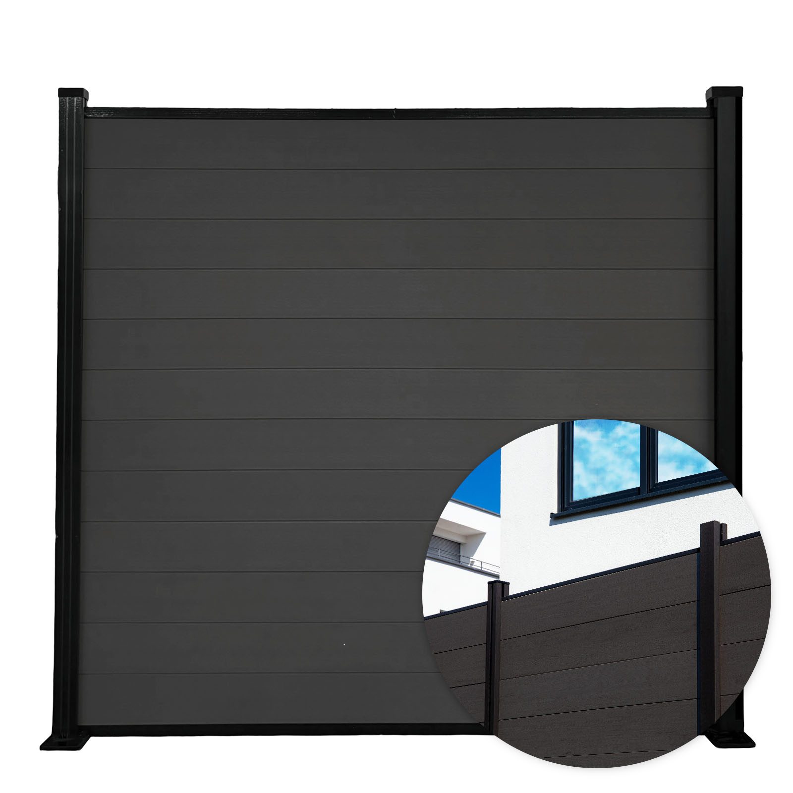 Floordirekt Zaun WPC Sichtschutz Kronos, Witterungsbeständiger mit Aluminium-Pfosten, Pflegeleichter WPC-Sichtschutz in neutralen Farben