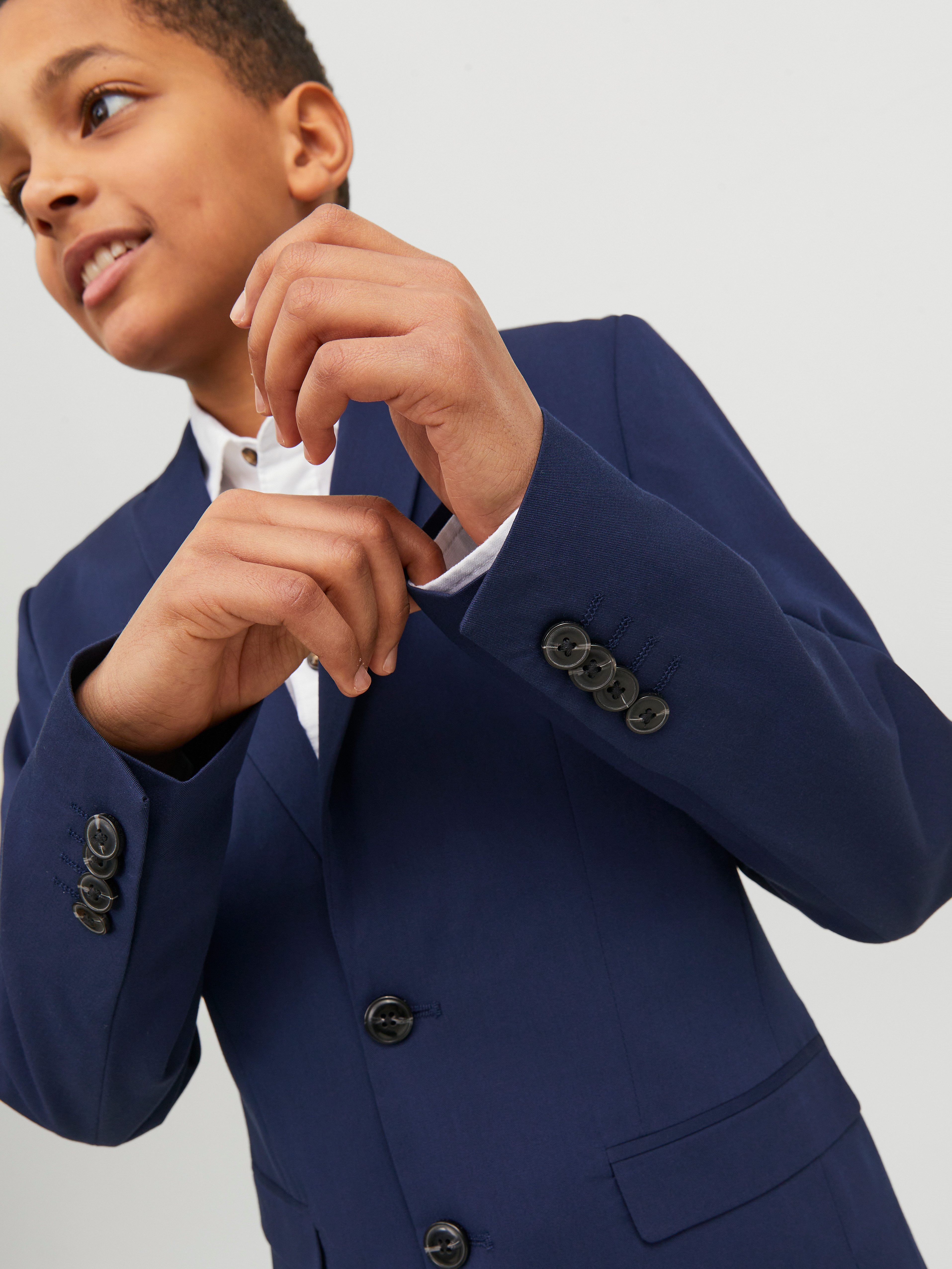 Jack & Jones Junior Anzug JPRSOLAR elastisch und pflegeleicht für besondere Anlässe (Set, 2-tlg) unifarben, modisch, slim fit, Web, Reverskragen