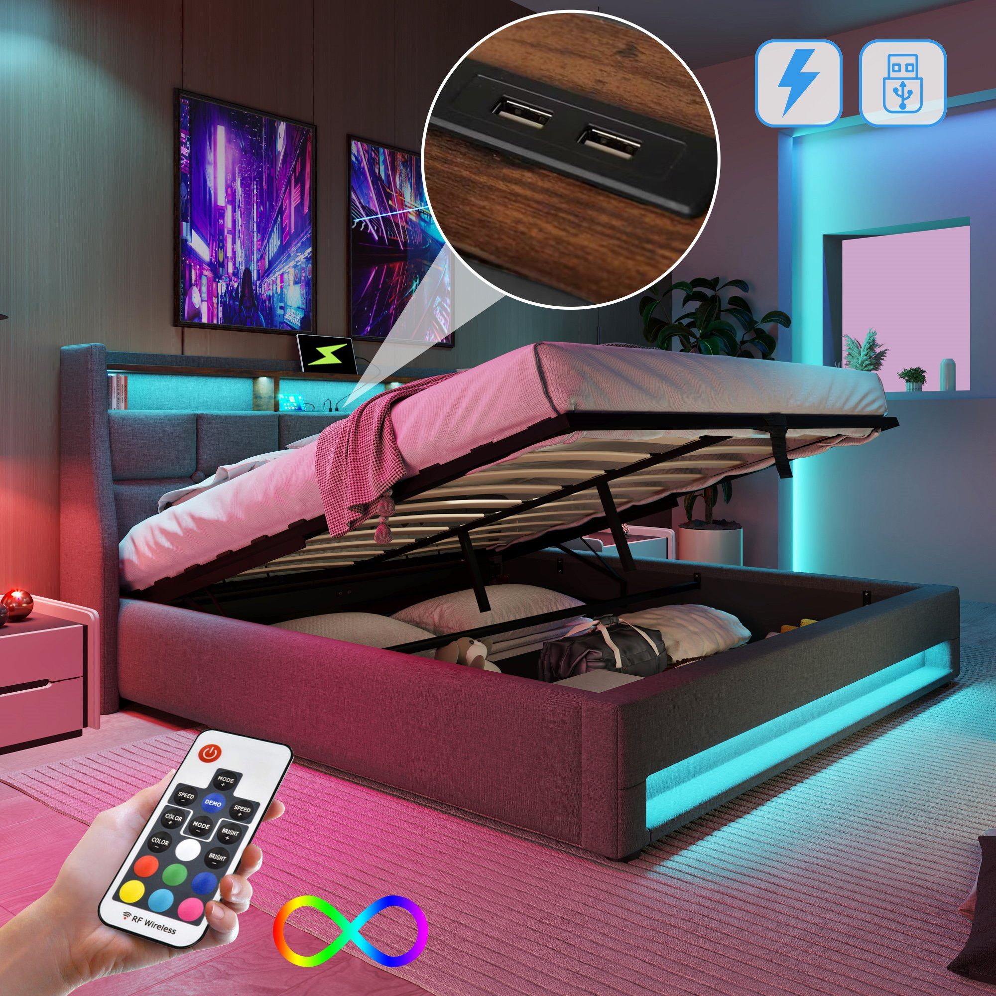 HAUSS SPOLE Polsterbett Polsterbett hydraulisches Doppelbett Funktionsbett günstig online kaufen