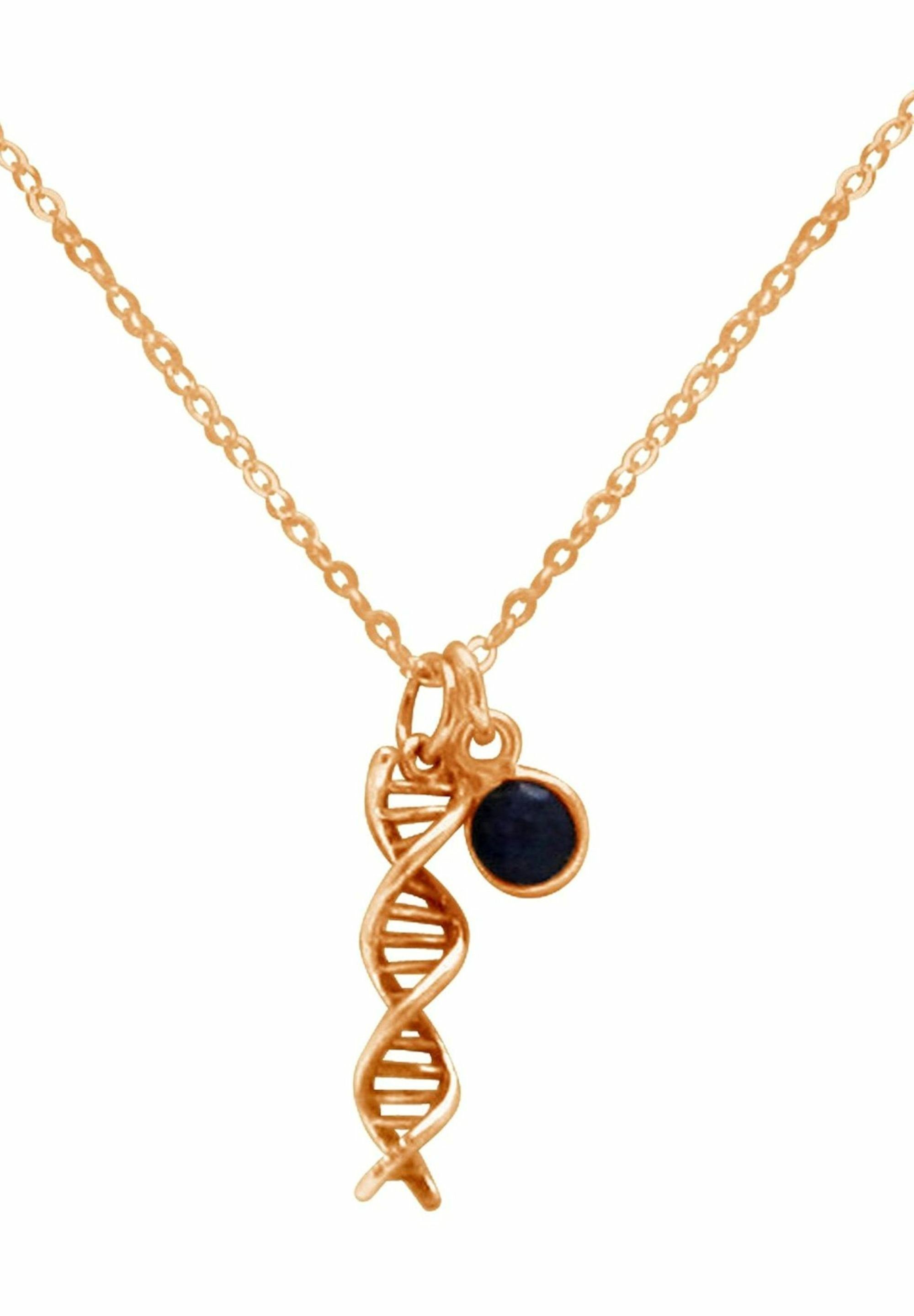 Gemshine Doppelt Spiral Kette Anhänger - Helix coloured mit DNA rose Molekül gold Saphir