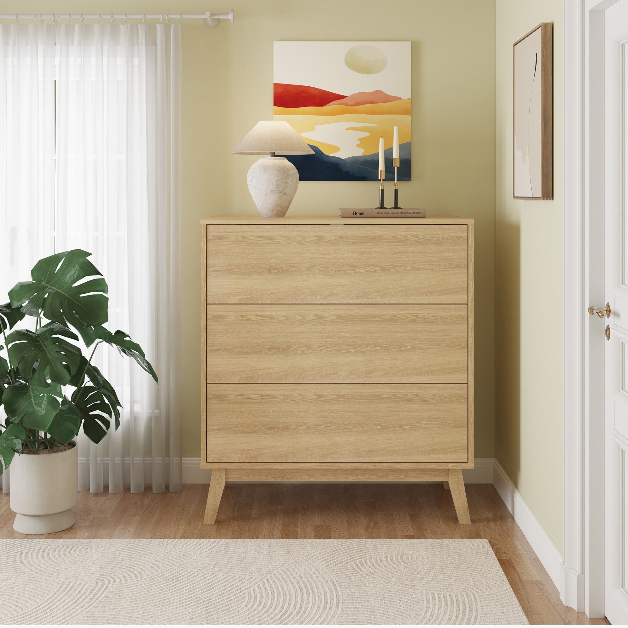 en.casa Kommode, »Aastmabospoo« mit 3 Schubladen 90 x 80 x 40 cm Eiche, hell