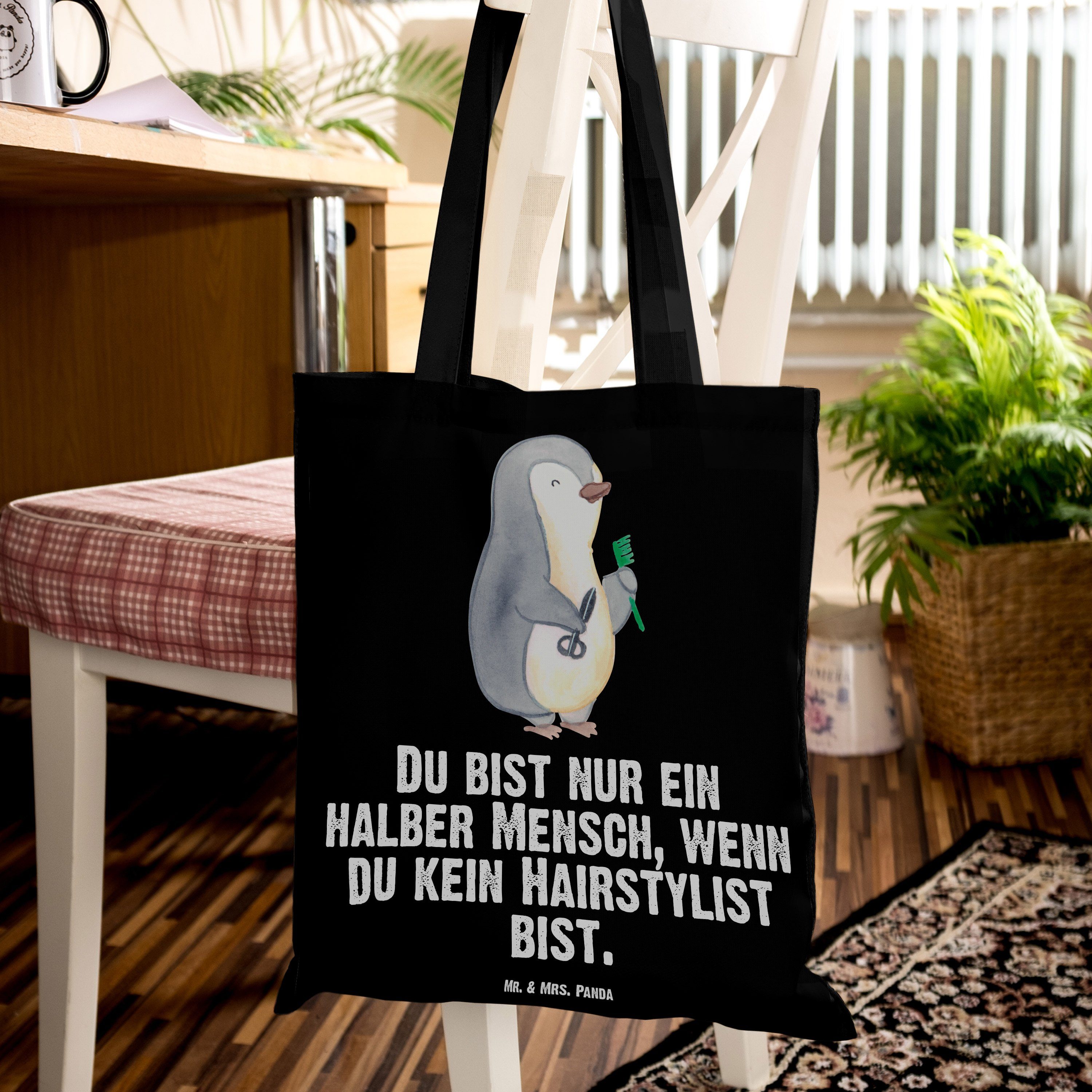 Mr. & Mrs. - Hairstylist Geschenk, Panda Tragetasche (1-tlg) mit Danke, - Herz Beutel, Schwarz F Eröffnung