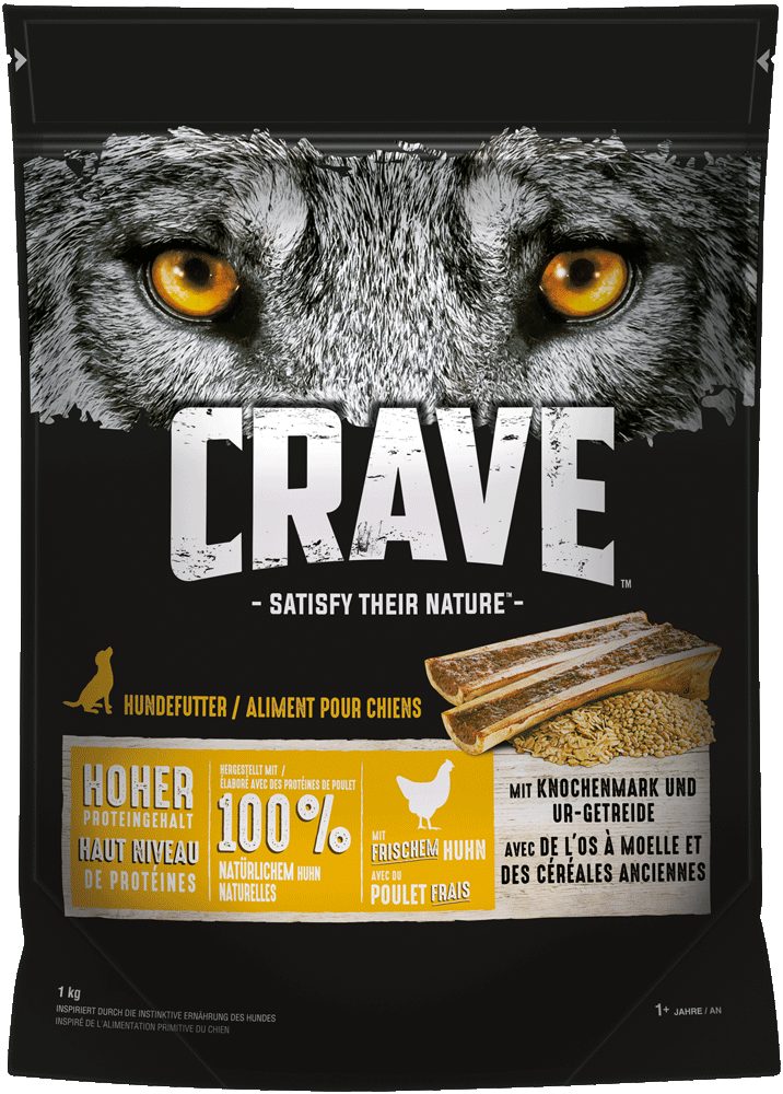 CRAVE CRAVE™ Hund Beutel mit Huhn, Knochenmark und Urgetreide 1kg, Trockenfutter für: Hunde