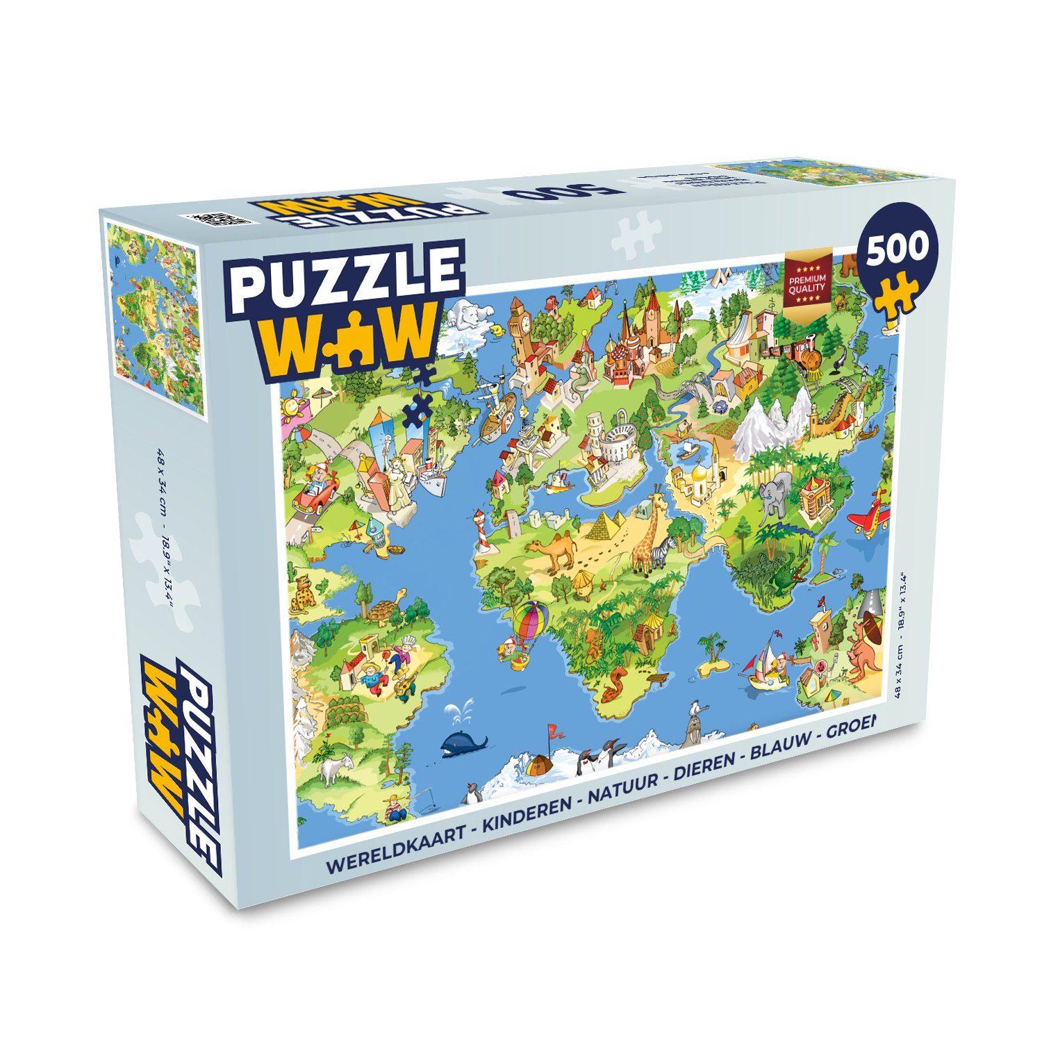 Puzzle Weltkarte - Kinder - Natur - Tiere - Blau - Grün