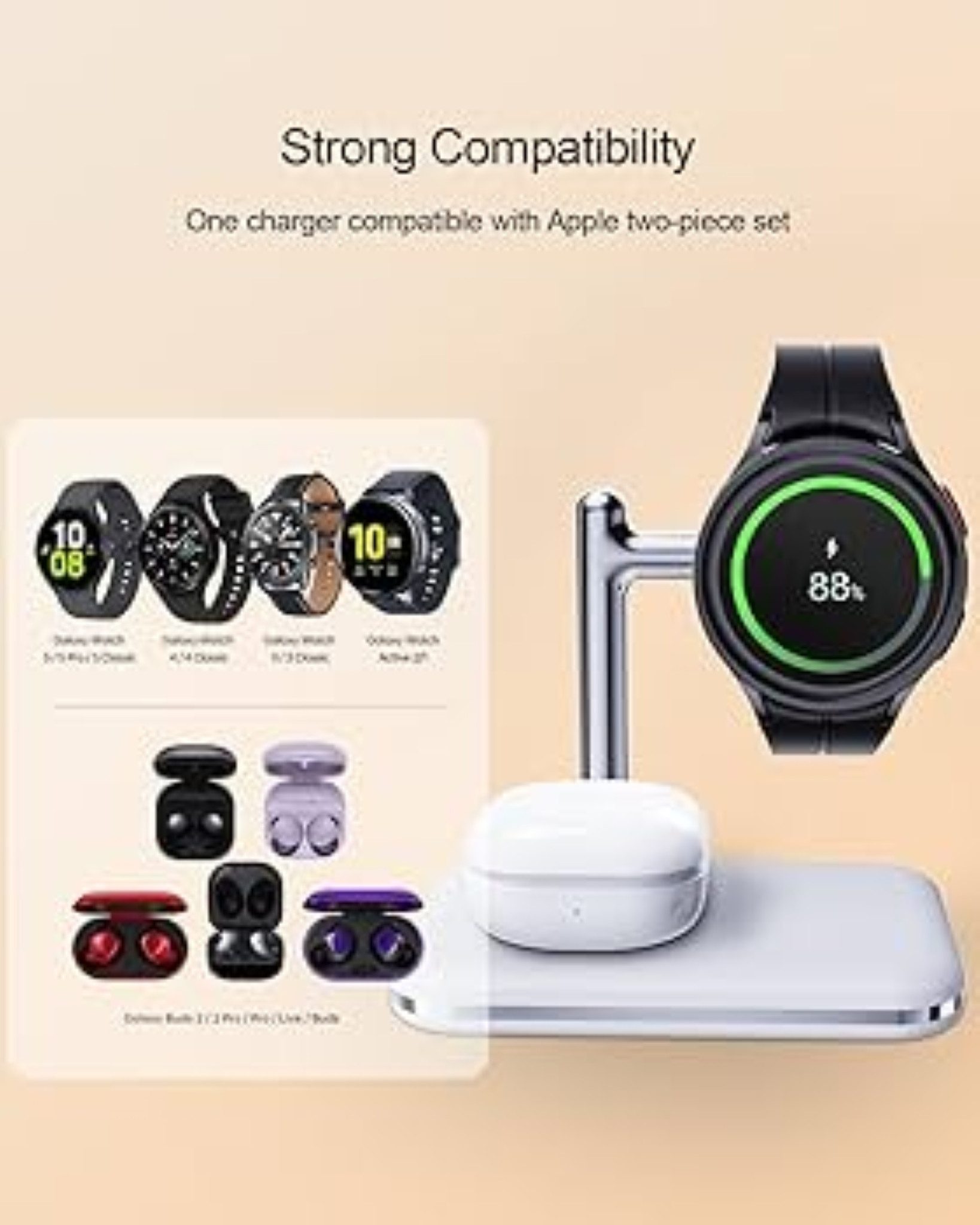 MAKAQI Ladestation Faltbar 2-in-1 Wireless Charger Samsung Watch Galaxy Buds Wireless Charger (1000,00 mA, Ladestation für Samsung Watch und Galaxy Buds, 2-in-1 – Bild 3 von 5
