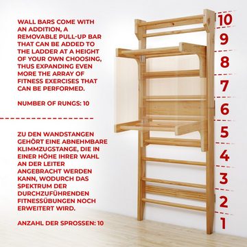 Physionics Sprossenwand Sprossenwand - 195x80x14cm, 100kg belastbar, mit Klimmzugstange, Holz, (1-St)