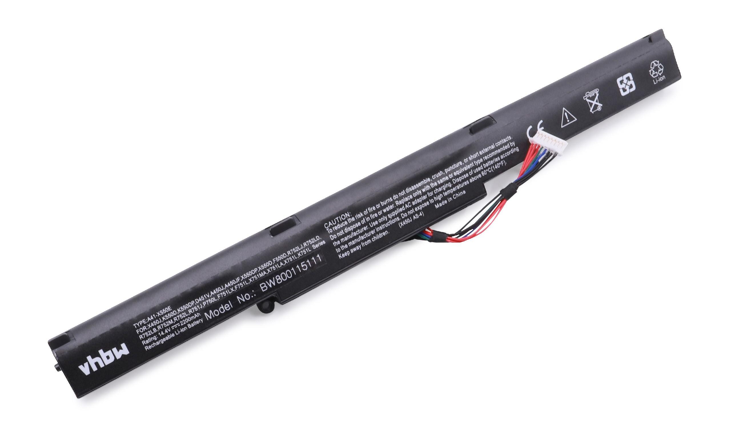 Netbook mAh X751NA-TY006T, (2200mAh, vhbw mit Laptop-Akku X751NA-TY008T, / passend X751NA-TY003T, 2200 Kompatibel für Notebook 14,4V, Li-Ion) X751NV-1B Asus X751NA-TY072,