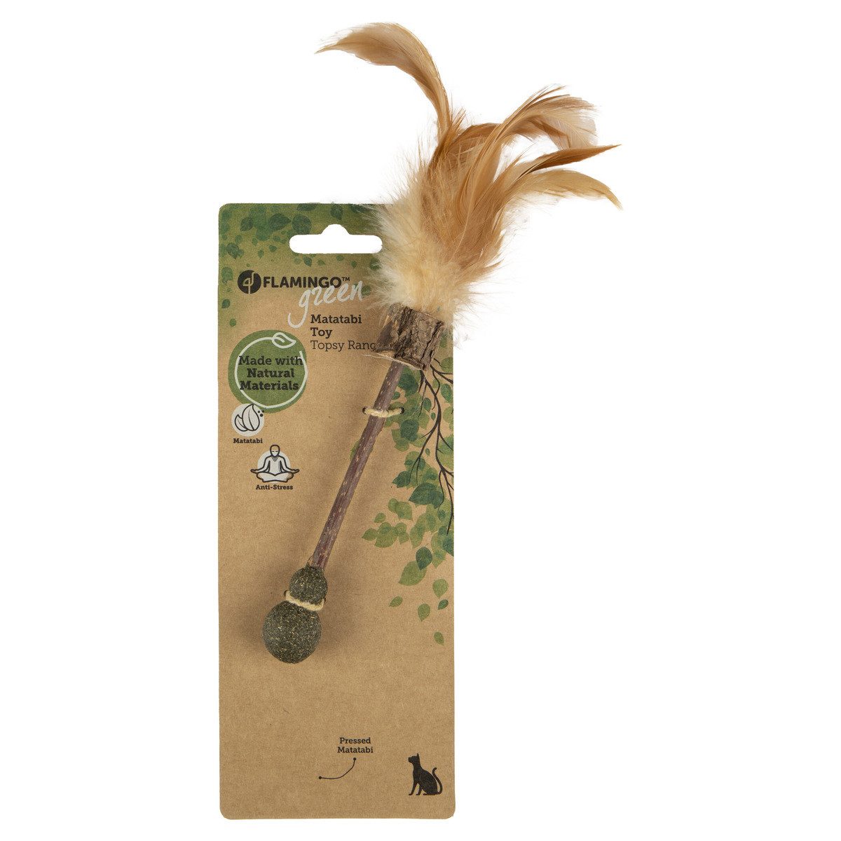 Thumbnail - Flamingo Tier-Beschäftigungsspielzeug Katzenspielzeug Topsy Sick Matatabi mit Doppelkugel Natur