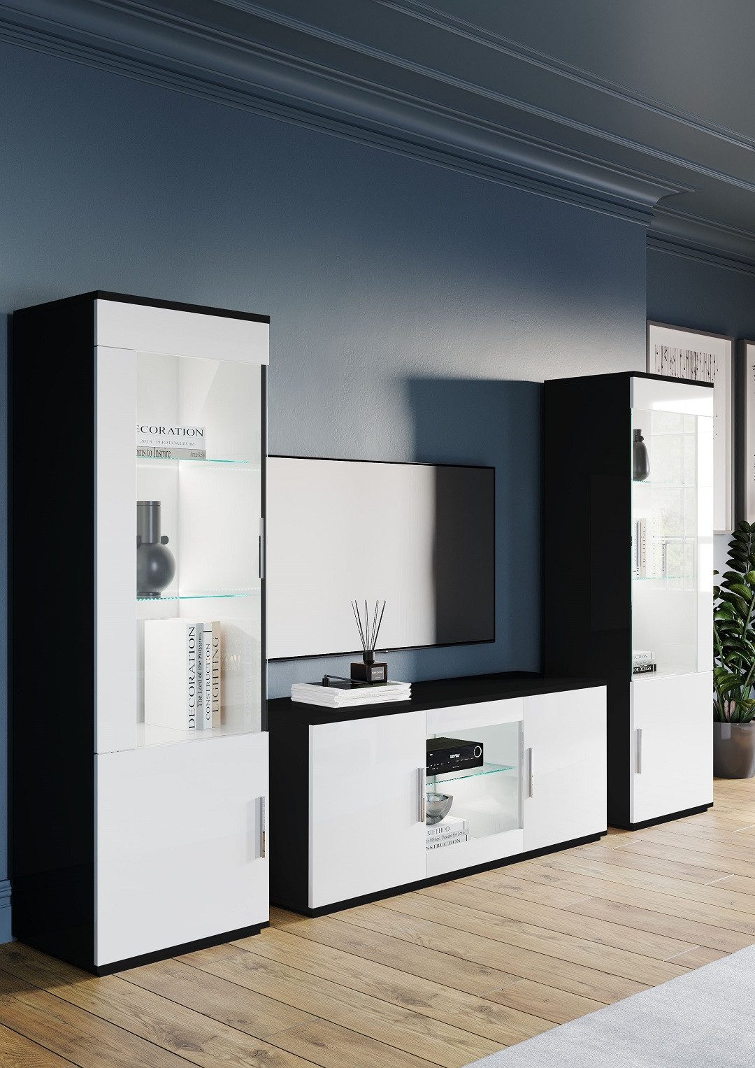 Interdesign24 Wohnwand Venere, (3-Teilig, in Schwarz/Weiß Hochglanz)