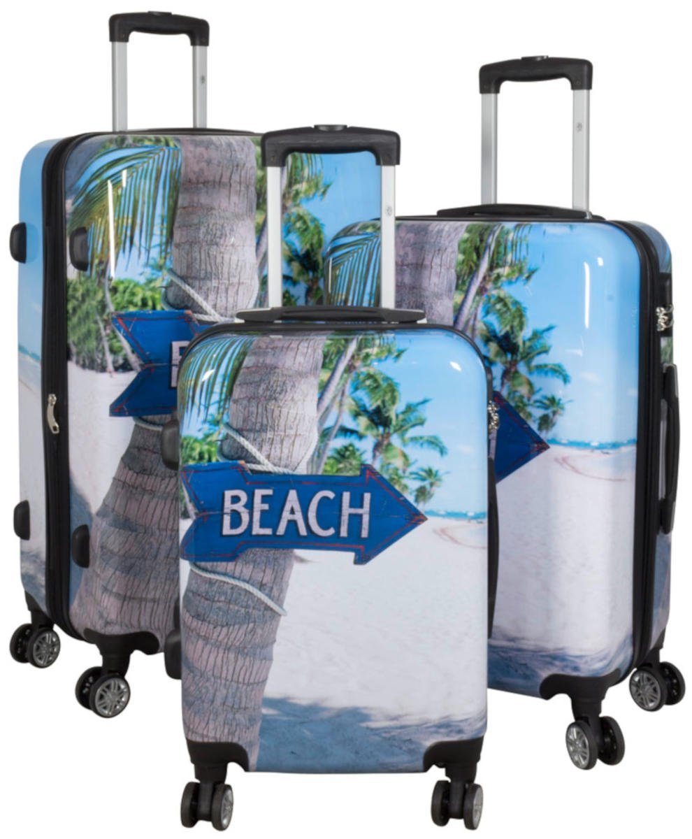 Warenhandel König Trolleyset Summer Beach, 4 Rollen, (Set, 3 tlg., Hasrtschalen Trolley Set), mit Motiv, Dehnfalte, Hartschale