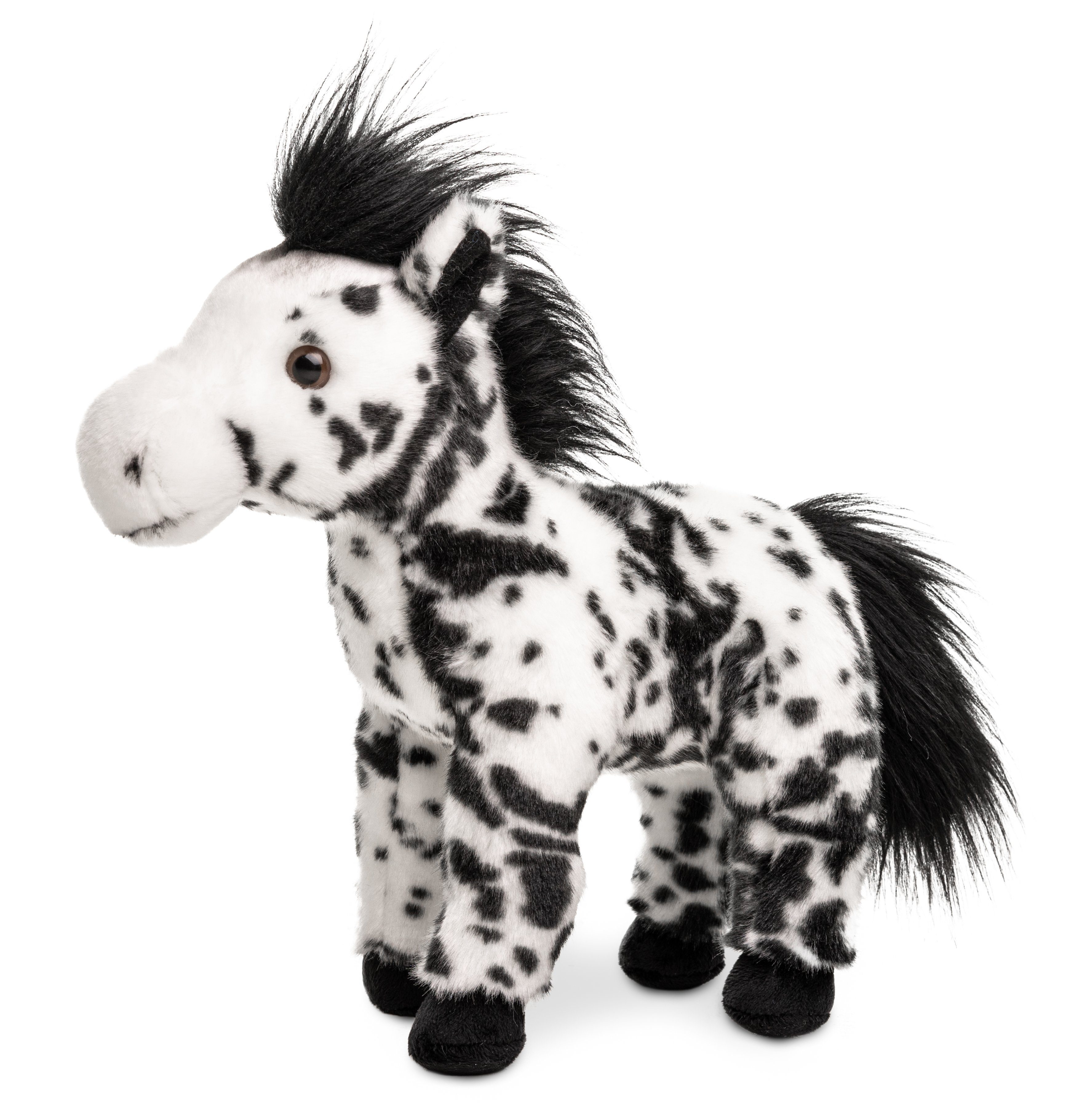 Uni-Toys Kuscheltier Pferd weiß mit schwarzen Flecken - 28 cm - Plüsch-Pferd, Plüschtier, zu 100 % recyceltes Füllmaterial