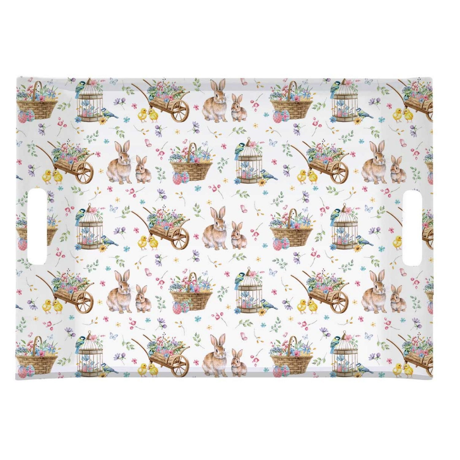 EasyLife Tablett Spring Bloom, Melamin, Höhe: 3cm, Farbe: Mehrfarbig, Motiv: Hasen & Blumenkörbe