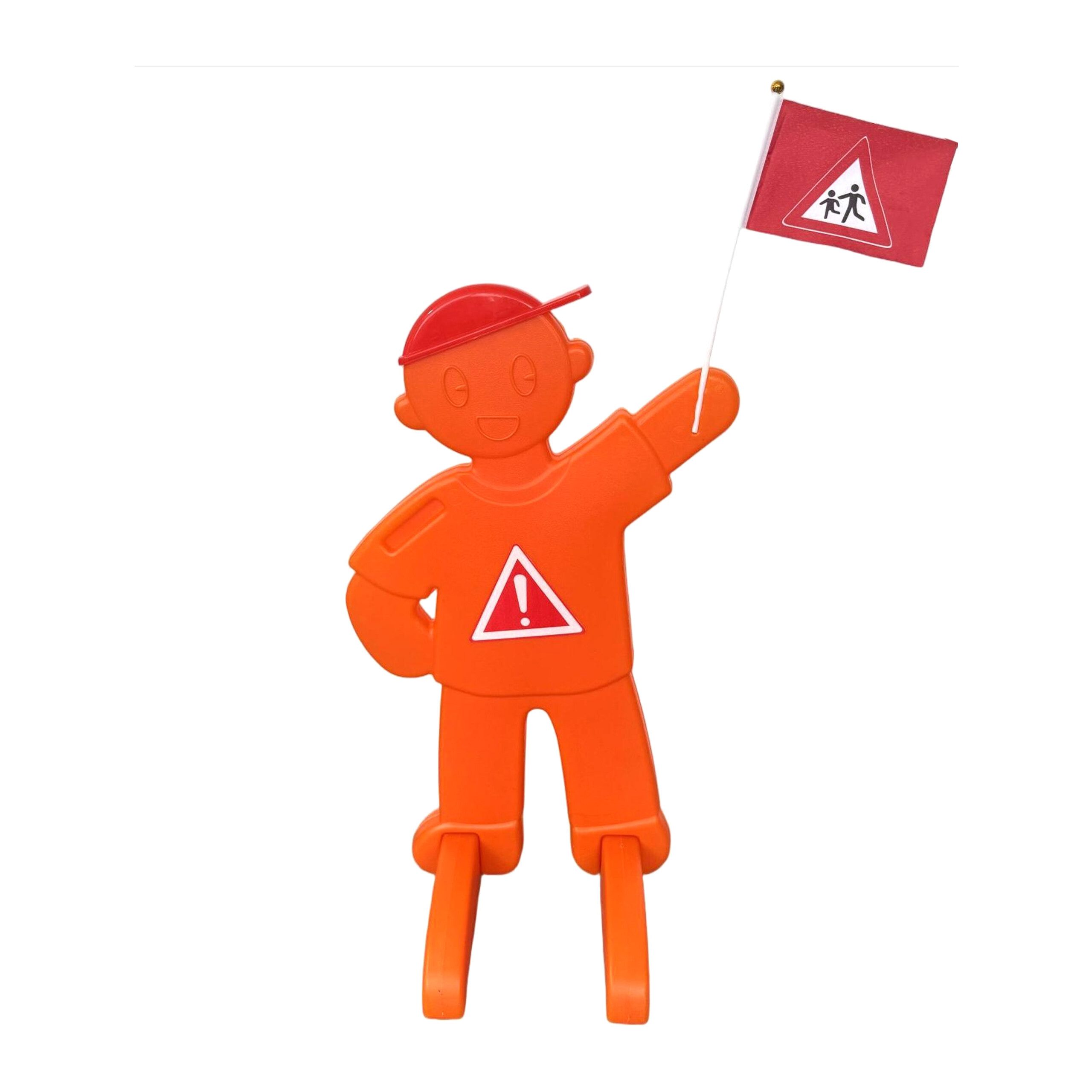 relaxdays Warnschild Warnfigur Kinder mit Fahne, (1 St), orange