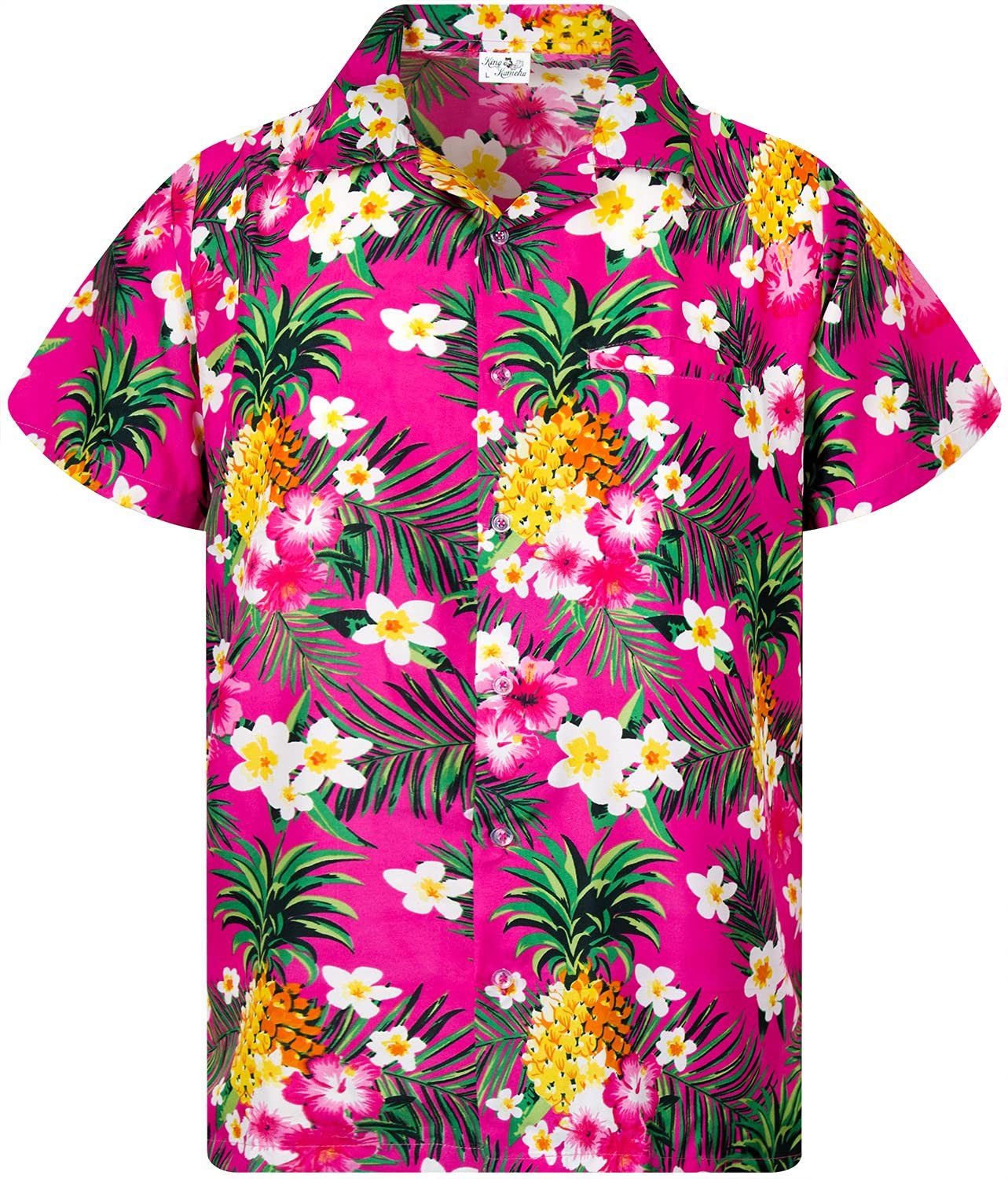 King Kameha Hawaiihemd Pineapple Flowers Kids Funky Hawaii-Hemd Kinder Kurzarm Front-Tasche