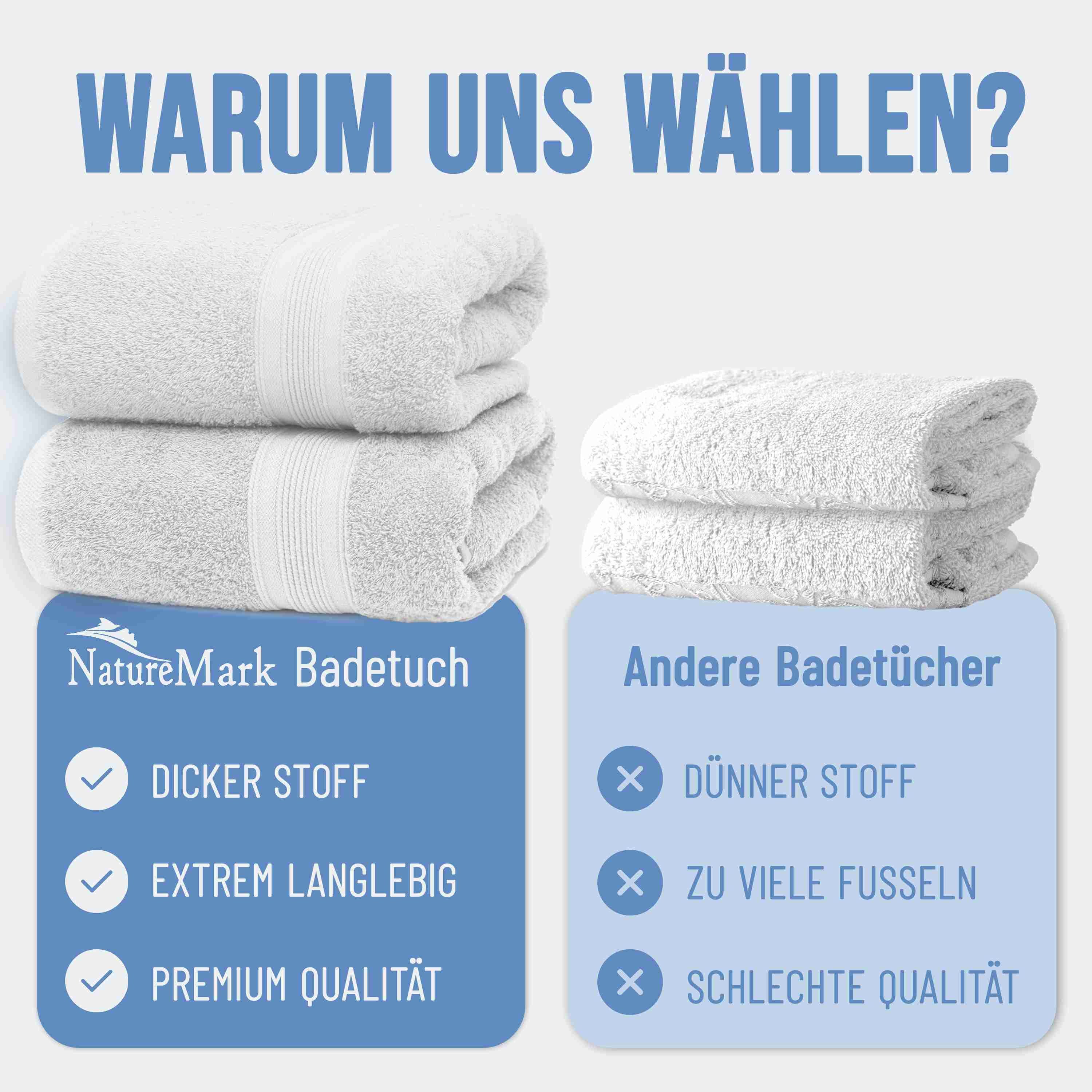 NatureMark Badetuch 2er-Set Frottier Badetücher 100x150cm, 100% Baumwolle (2-St), Premium Qualität, BADETUCH, Bade-Handtuch, 100x150cm – Bild 5 von 5