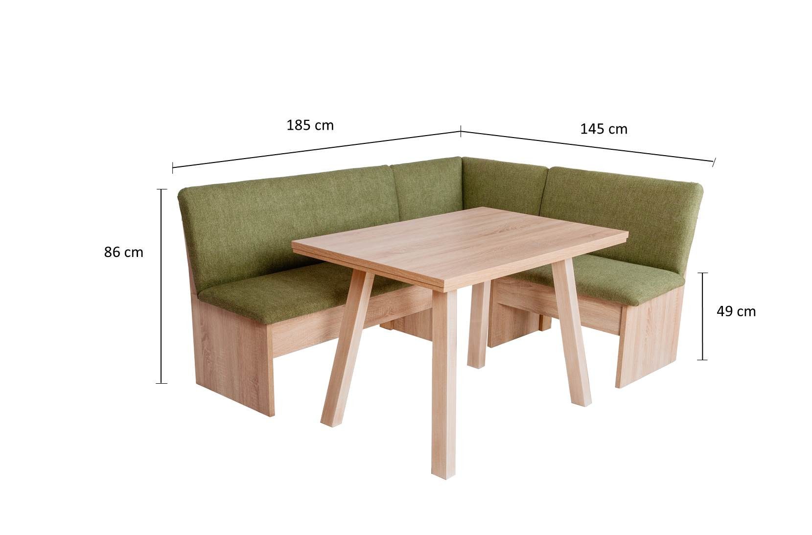 kundler home Eckbankgruppe mit Truhe, Eckbank mit Stauraum, Esszimmerbank mit Rückenlehne, (Set), bestehend aus 1 Eckbank Länge tauschbar, 1 Esstisch Füße Echtholz