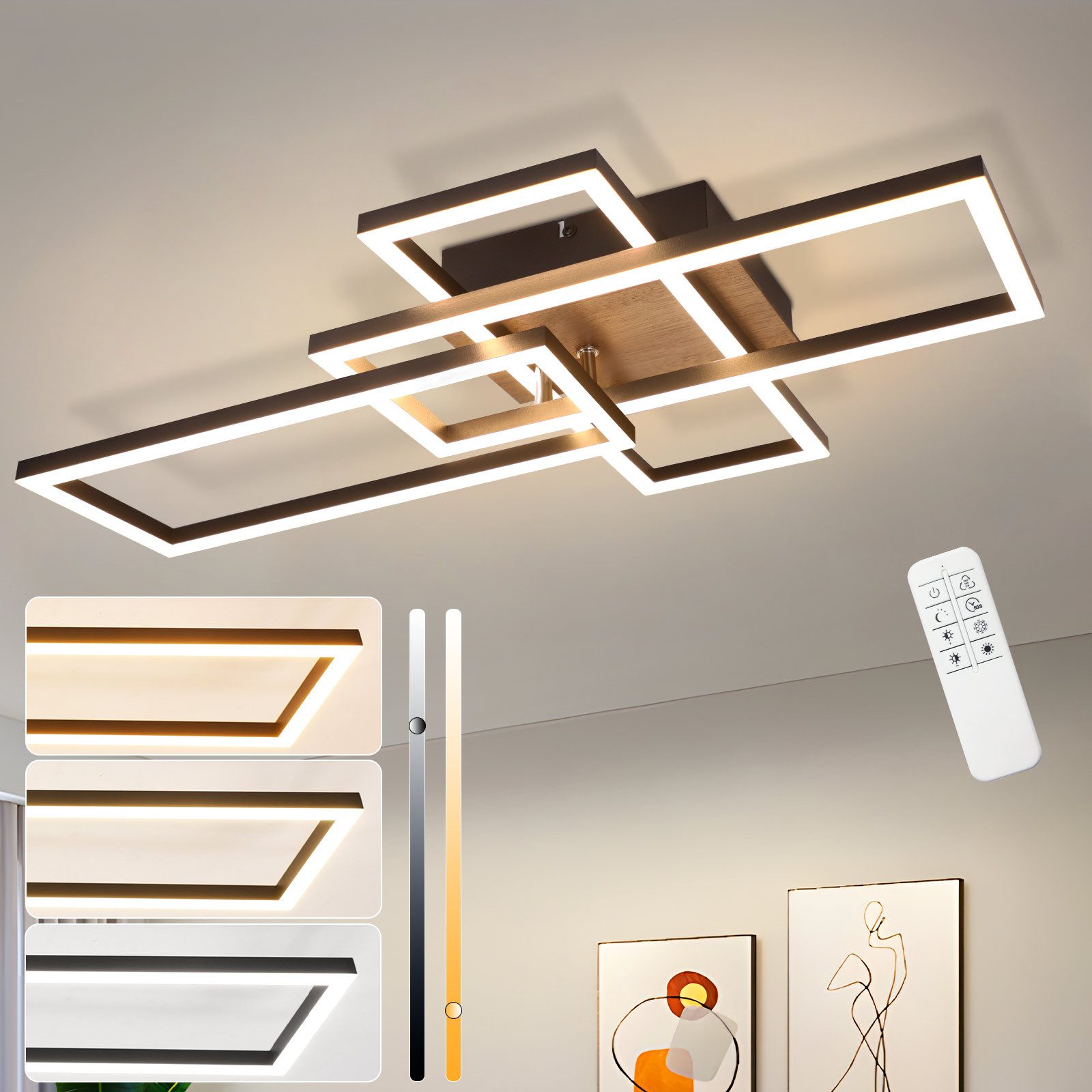 Nettlife LED Deckenleuchte Holz Wohnzimmer Dimmbar günstig online kaufen