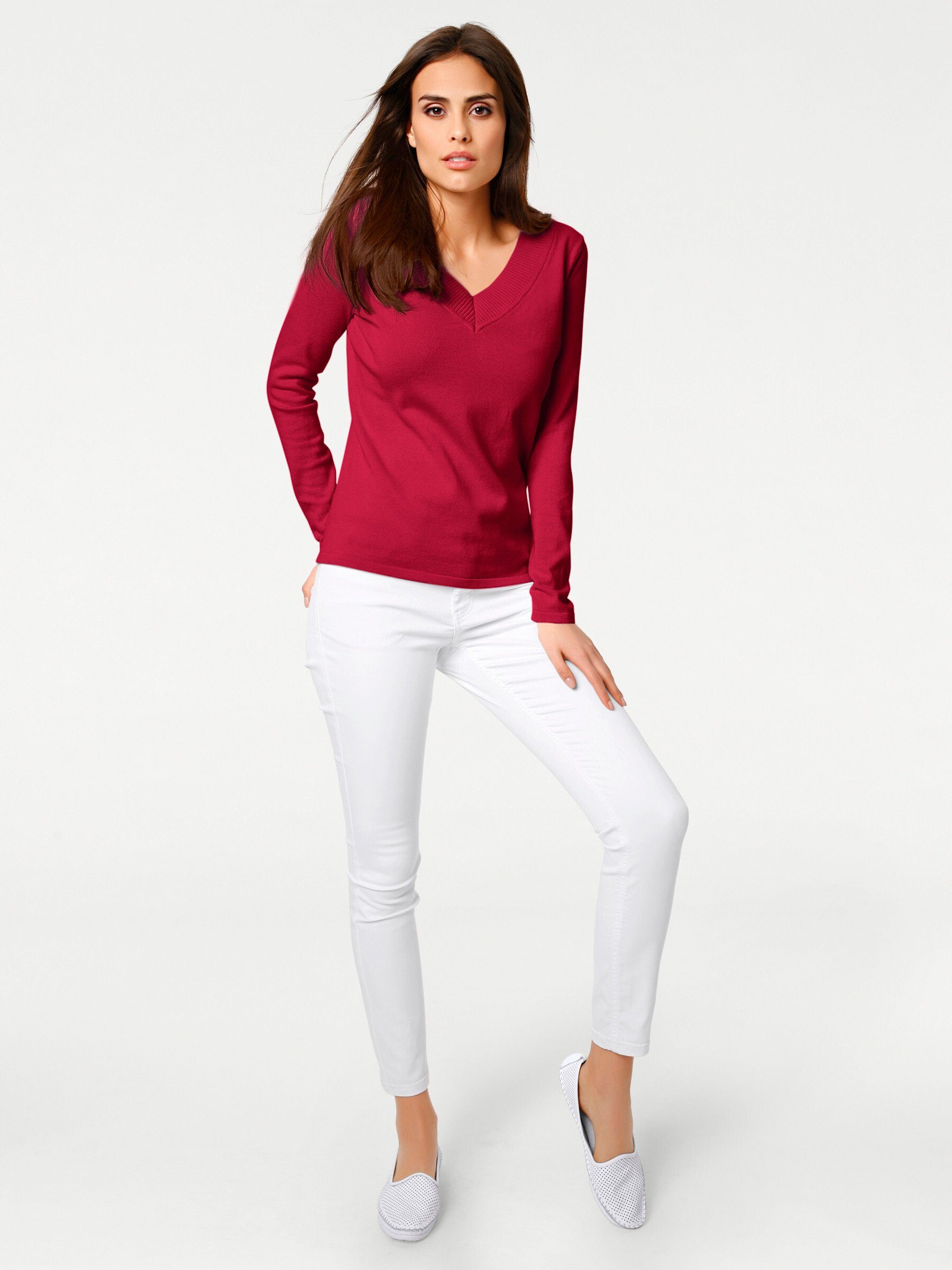 heine Strickpullover V-Pullover Langarm Feinstrick