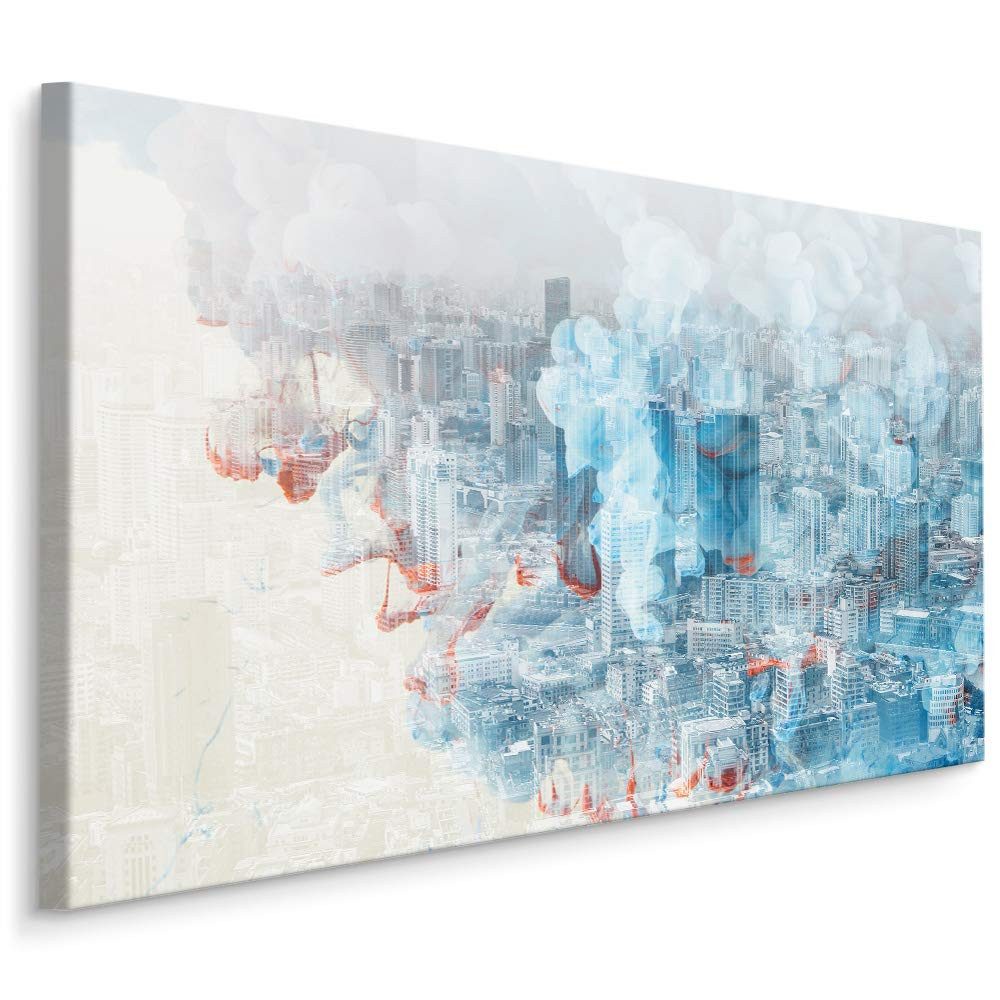 Muralo Leinwandbild Architektur – Leinwandbild Wandbild Kunstdruck Wohnzimmer, Gebäude (1 St), Abstrakt farbige Abstrakte Stadt – Kunstwerk, 30 x 20 cm