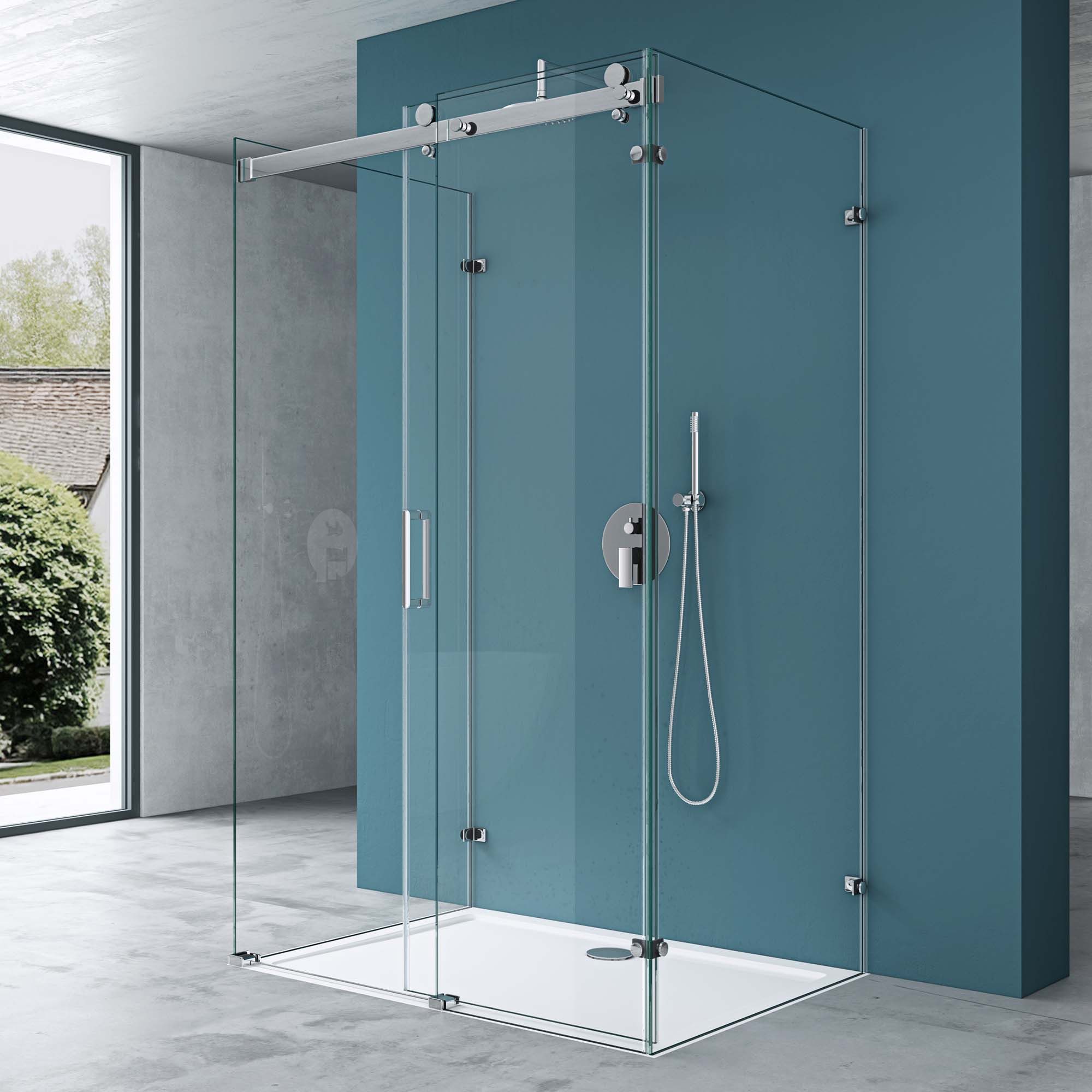 Mai & Mai Komplettdusche Duschkabine U-FORM Duschabtrennung 8mm ESG Glas Nano H:195cm R17-2UK, BxT: 100x70 cm, Einscheibensicherheitsglas, ebenerdiger Einbau möglich