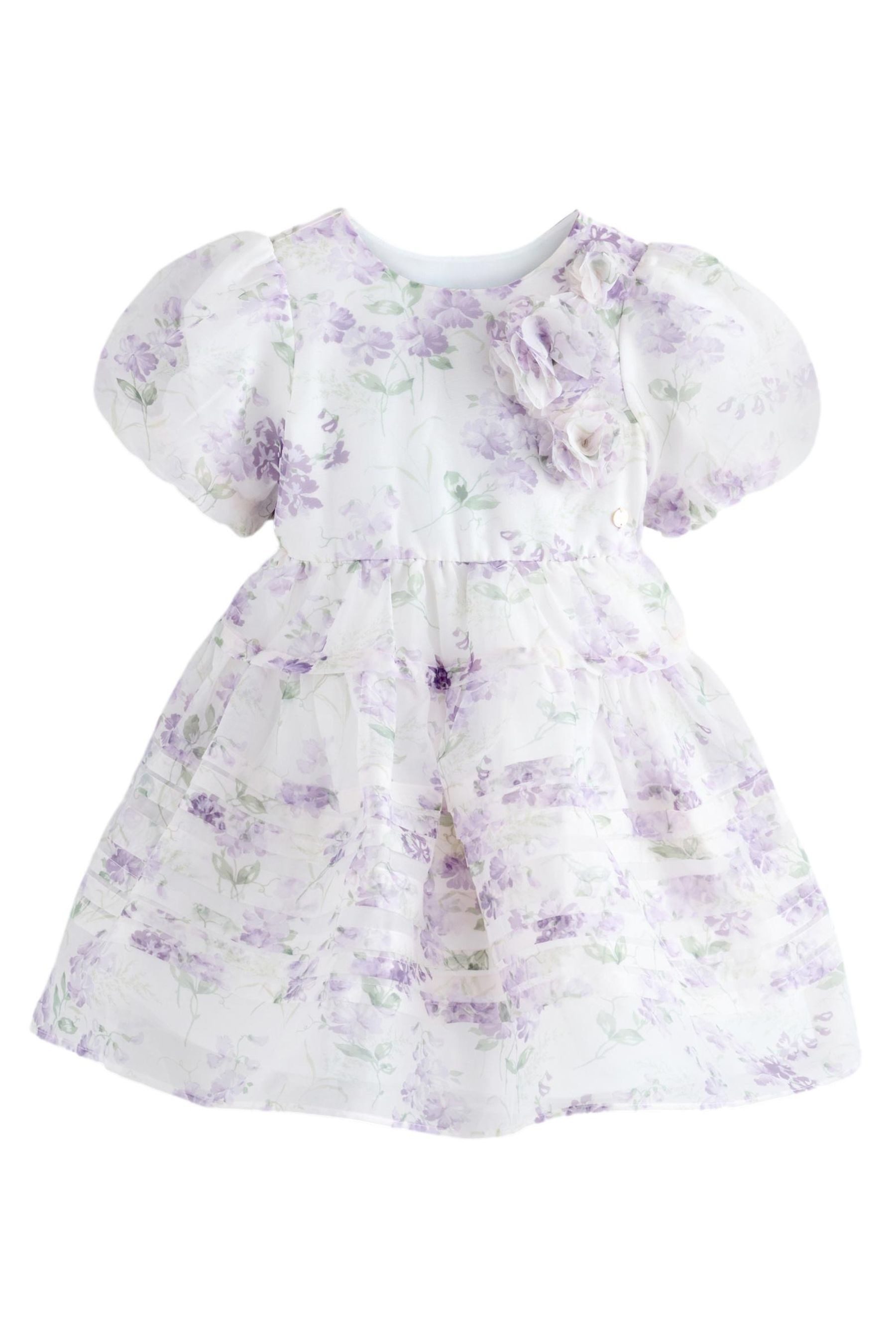 Volantkleid Laura Ashley Organza-Kleid mit Biesen und Blumen