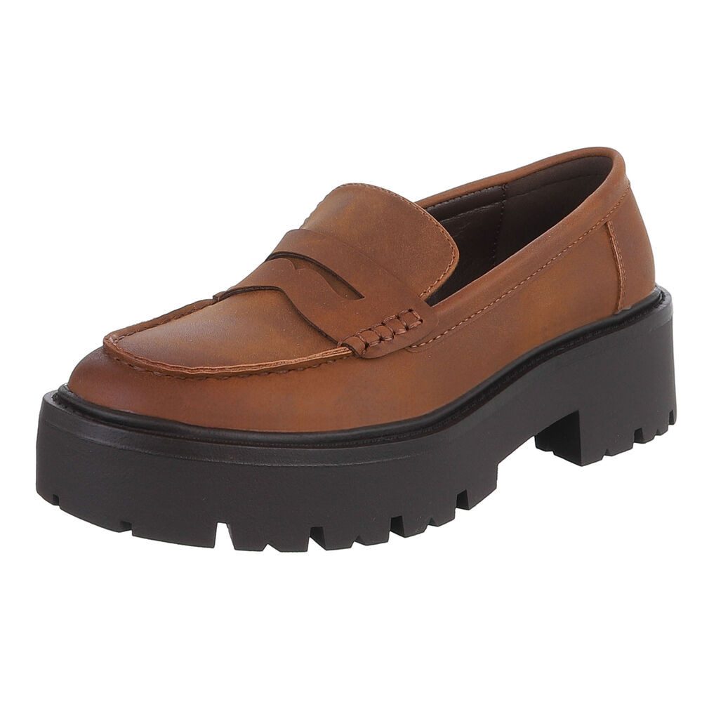 Ital-Design Elegante Plateau-Lederloafers für Damen im Alltag Slipper (9126 günstig online kaufen