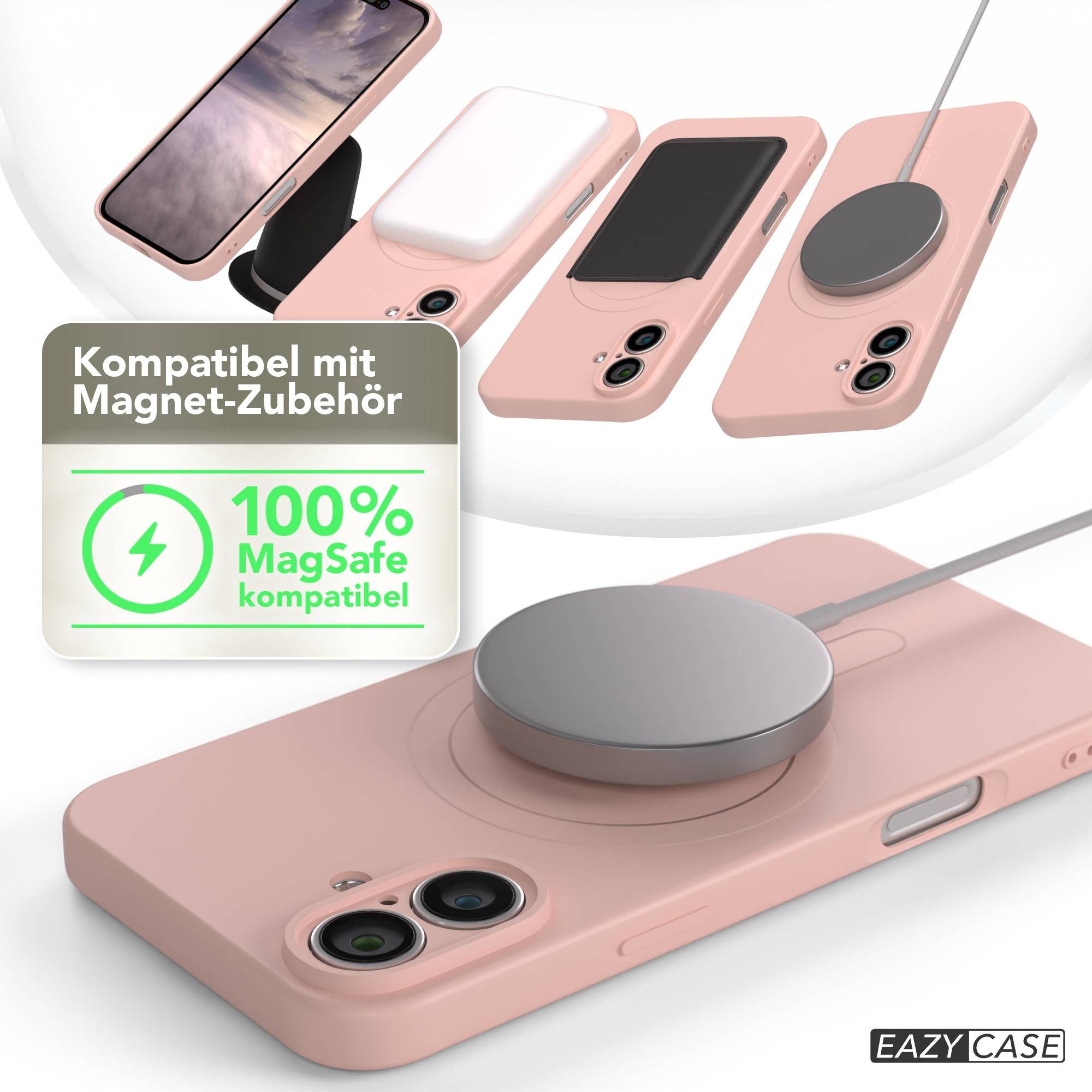 EAZY CASE Handyhülle für Apple iPhone 16 Plus Hülle Silikon 6,7 Zoll, MagSafe Schutzhülle Silikoncover mit Kameraschutz Rosa / Altrosa – Bild 5 von 5