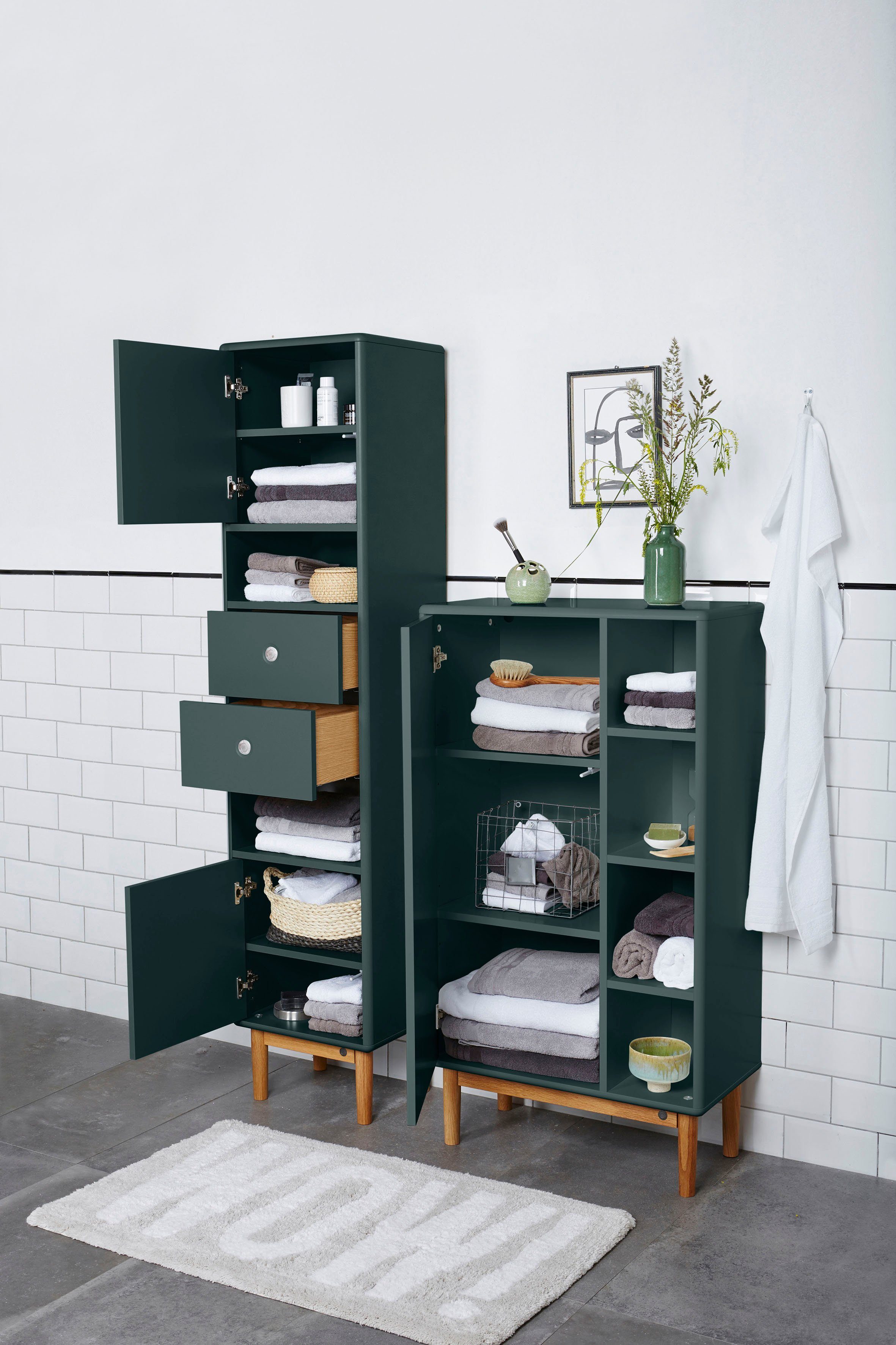 TOM TAILOR HOME Hochschrank COLOR 2 Türen Push-to-Open,Füße mit mit 40 cm 2 Eiche, Schubladen, Breite forest & BATH