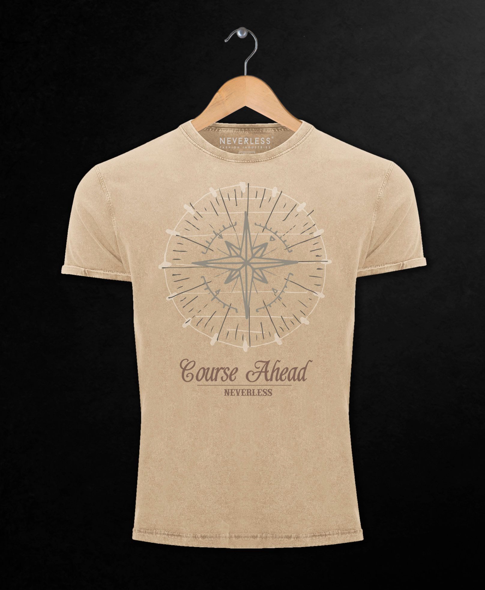 Neverless Print-Shirt Cooles angesagtes Herren T-Shirt Vintage Shirt Kompass Windrose mit Print – Bild 3 von 3