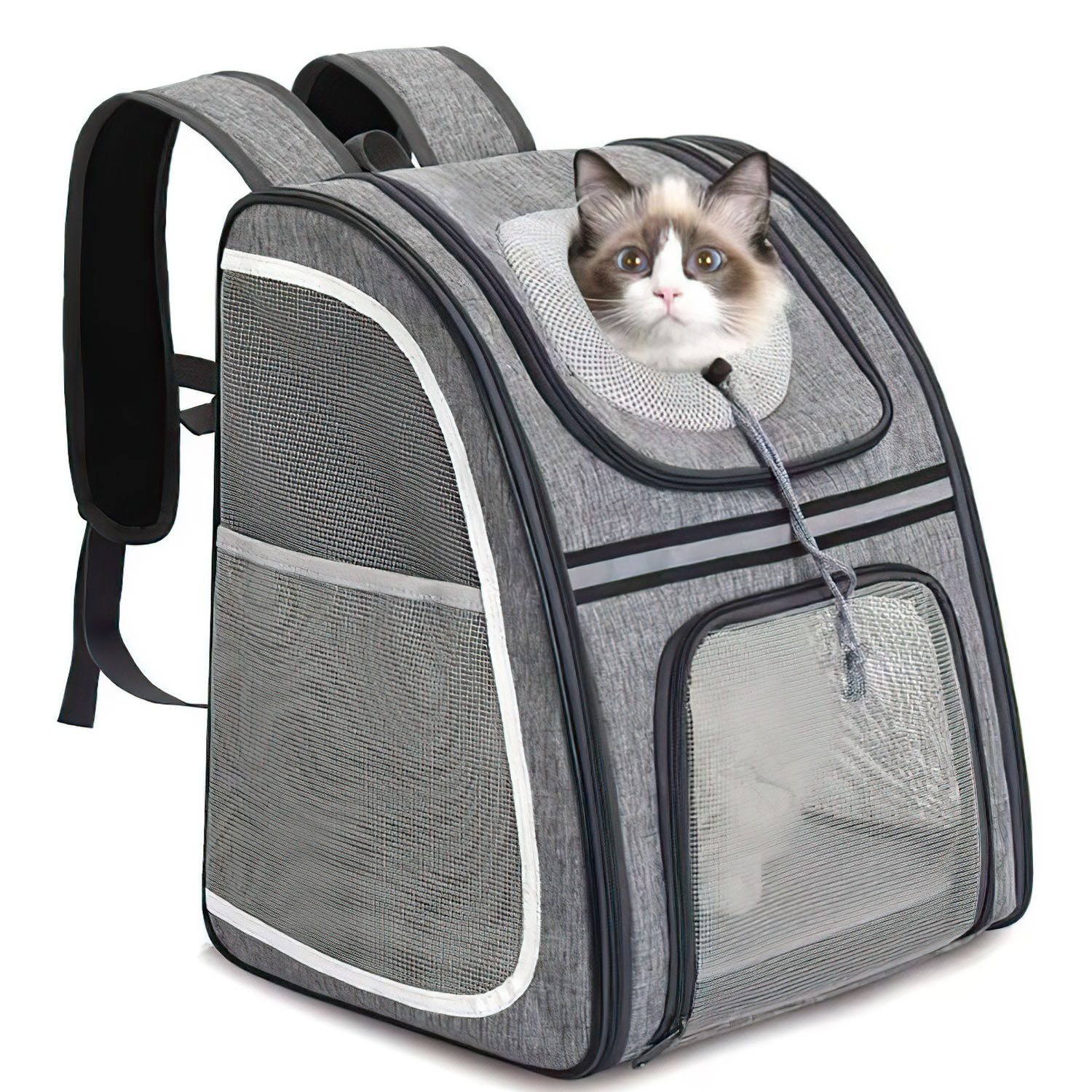 Refined Living Tiertransporttasche Haustier Rucksack mit Netzfenster Tragbare und Faltbare Katzentasche bis 8,00 kg, Katzenrucksack mit Seitentaschen Atmungsaktive und Leichte Hundetasche