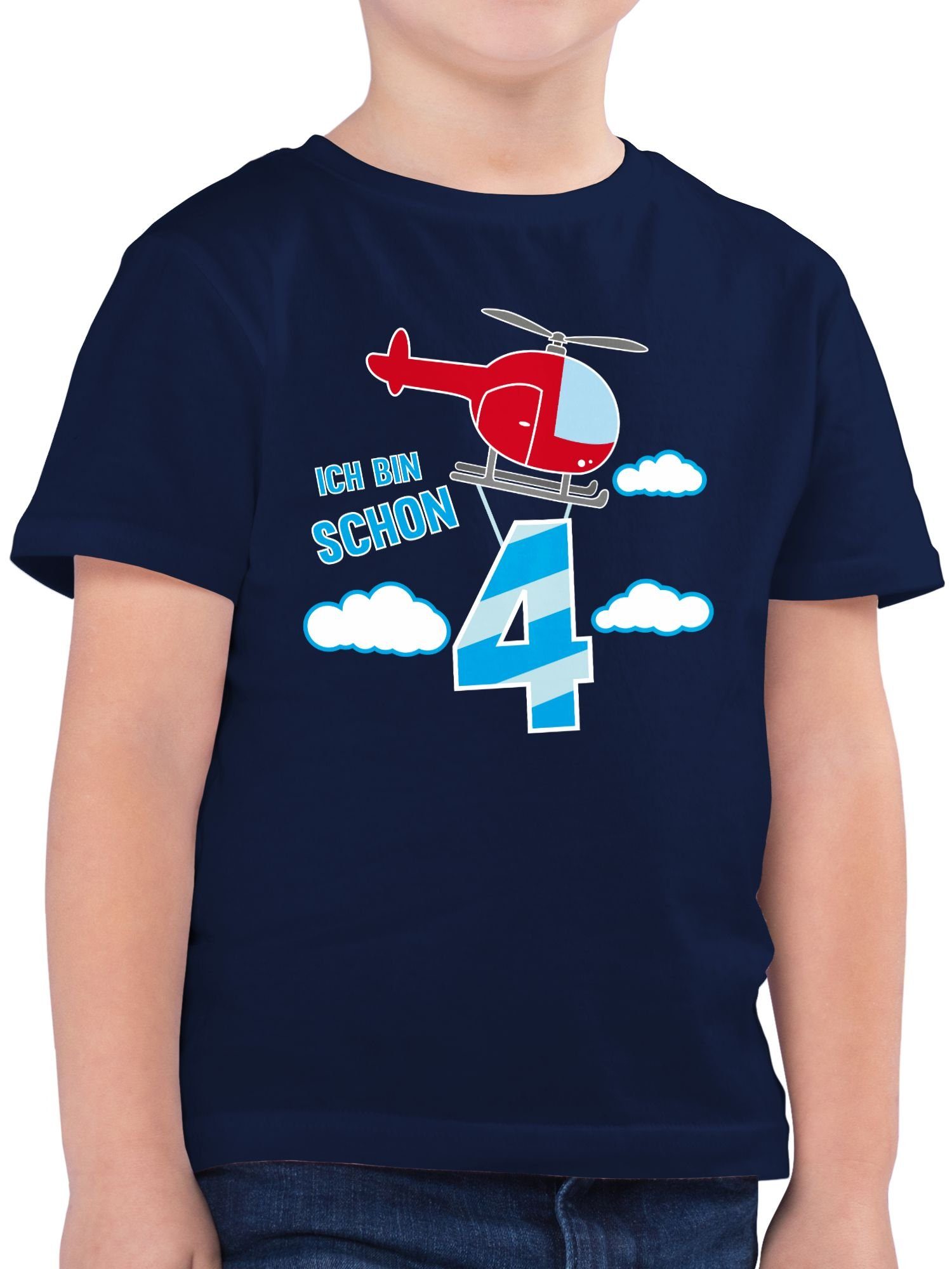Shirtracer T-Shirt Ich bin schon vier Hubschrauber 4. Geburtstag 1 Dunkelblau