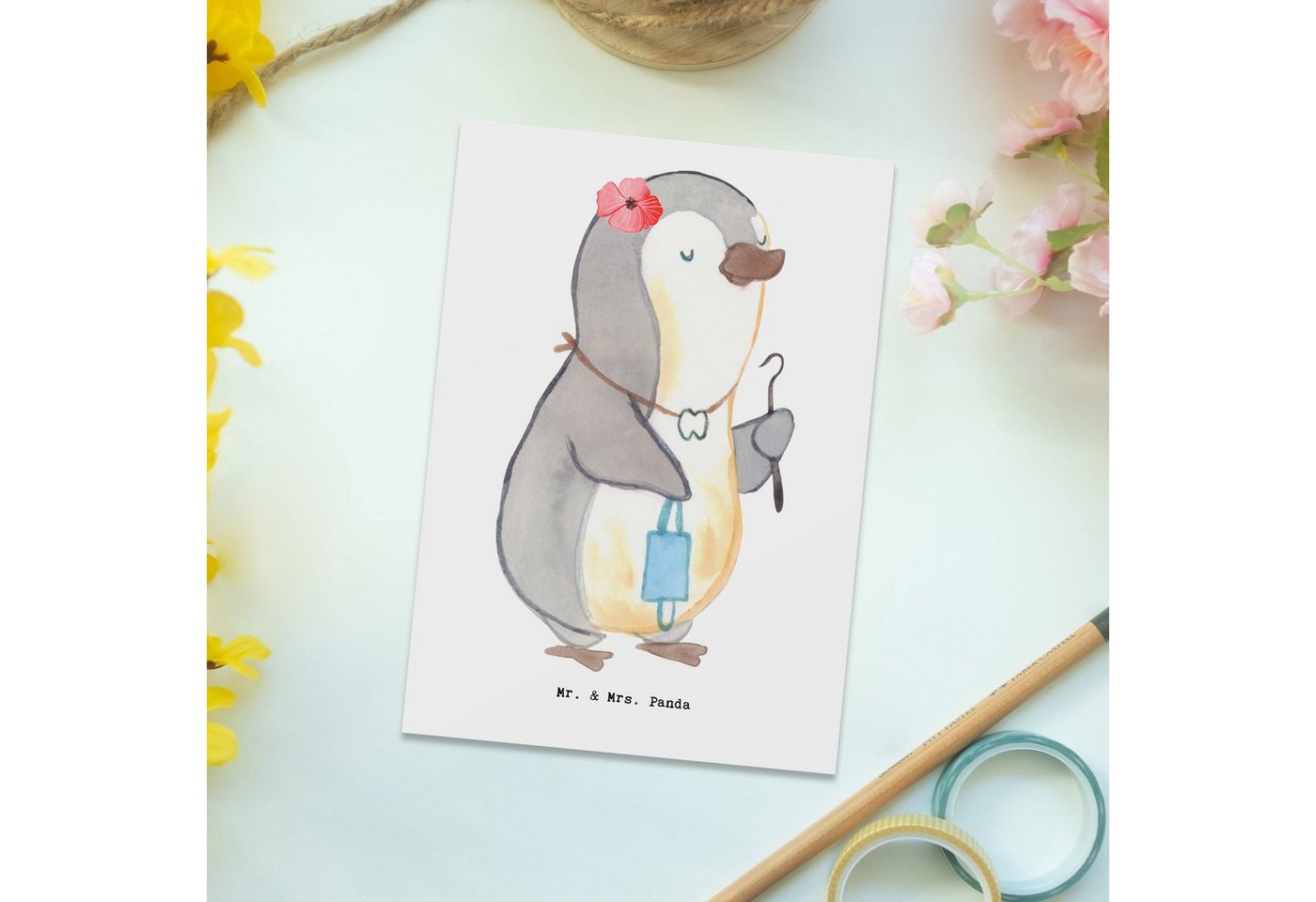 Thumbnail - Mr. & Mrs. Panda Postkarte Zahnarzthelferin Herz - Weiß - Geschenk, Mitarbeiter, Geburtstagskart, Glücksmomente teilen