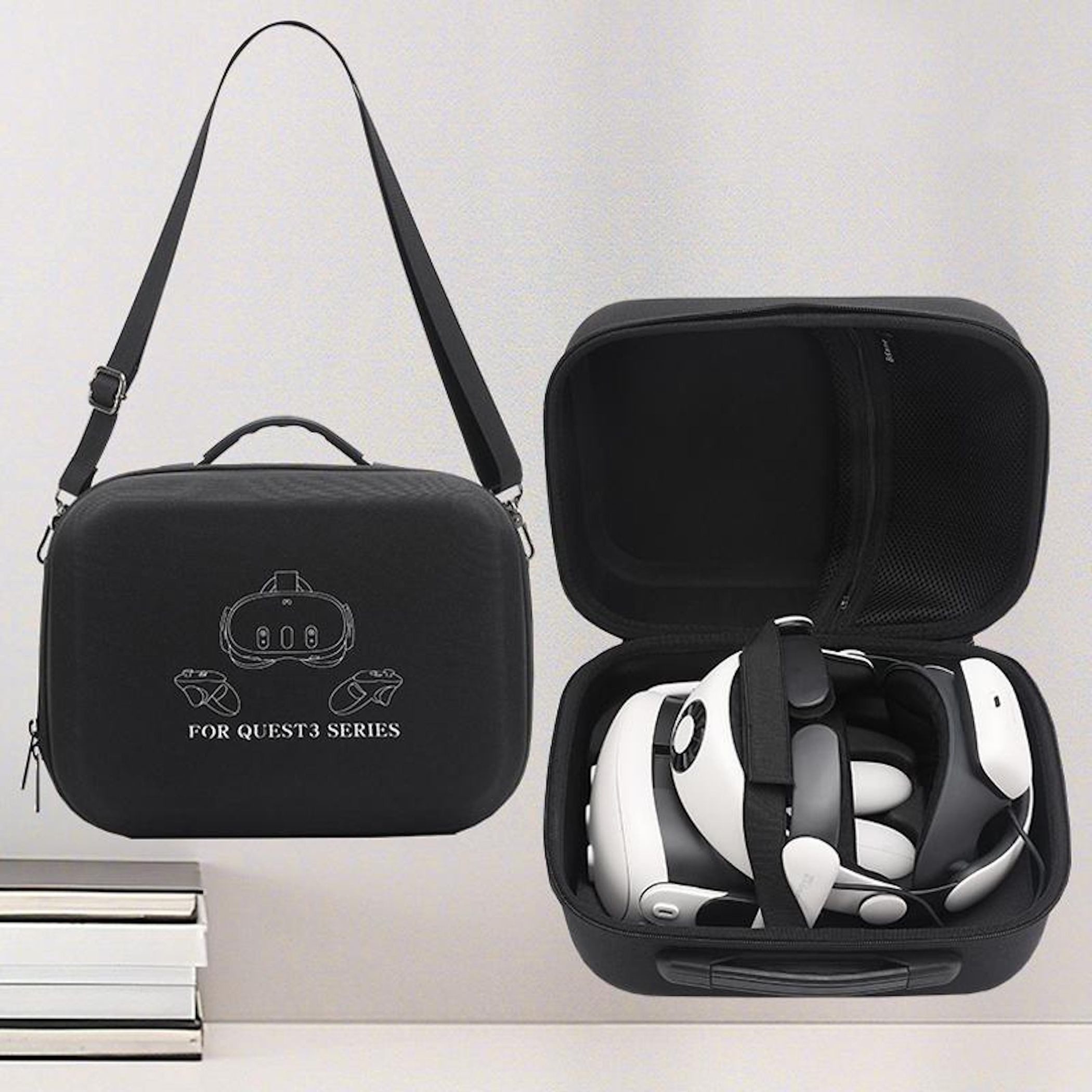Wigento Tragbare Tasche für Meta Quest 3 / 3S VR Headset Schwarz Zubehör Drohne