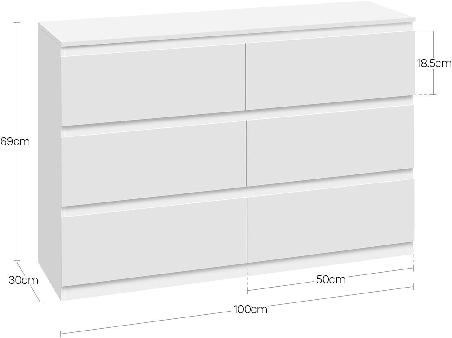 Woltu Kommode, mit 6 Schubladen, Holzwerkstoff der Klasse E1, Weiß