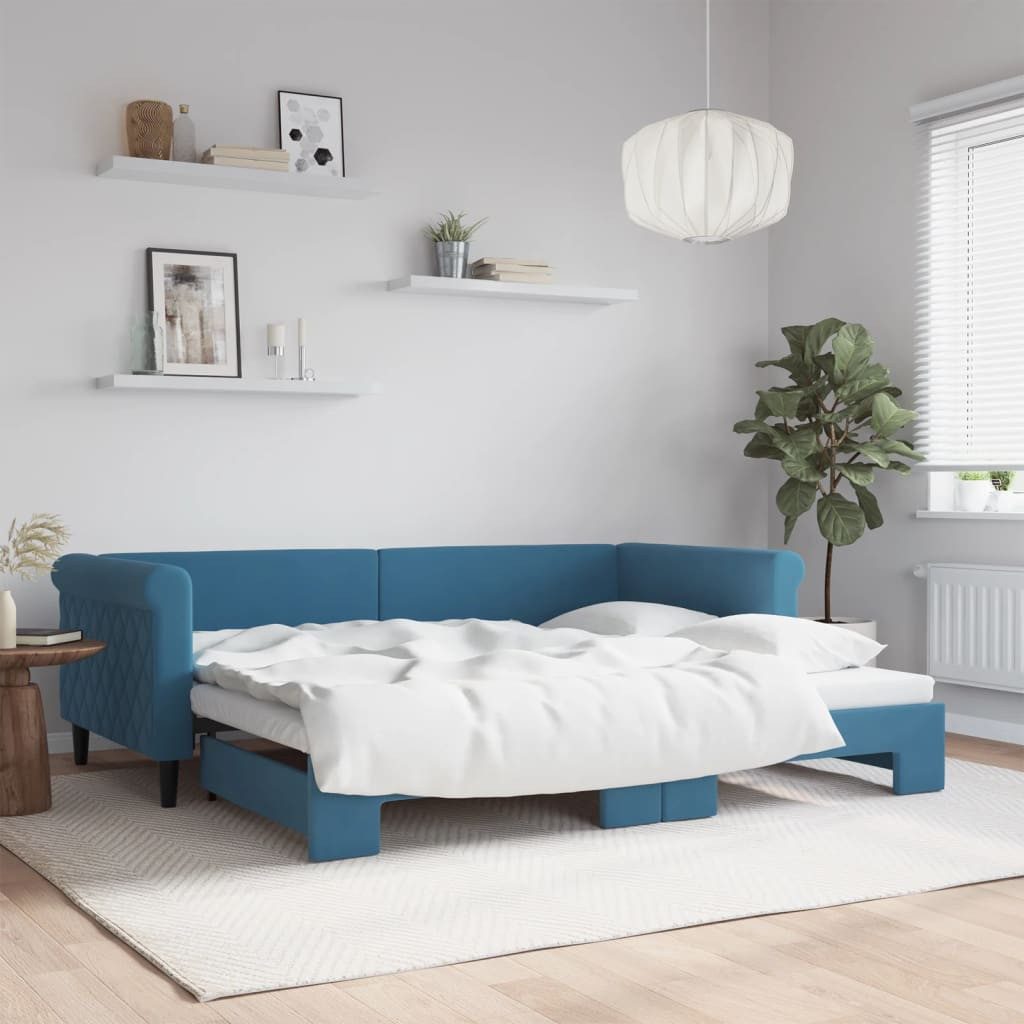 vidaXL Gästebett Gästebett Tagesbett Ausziehbar Blau 90x200 cm Samt Bett Be günstig online kaufen