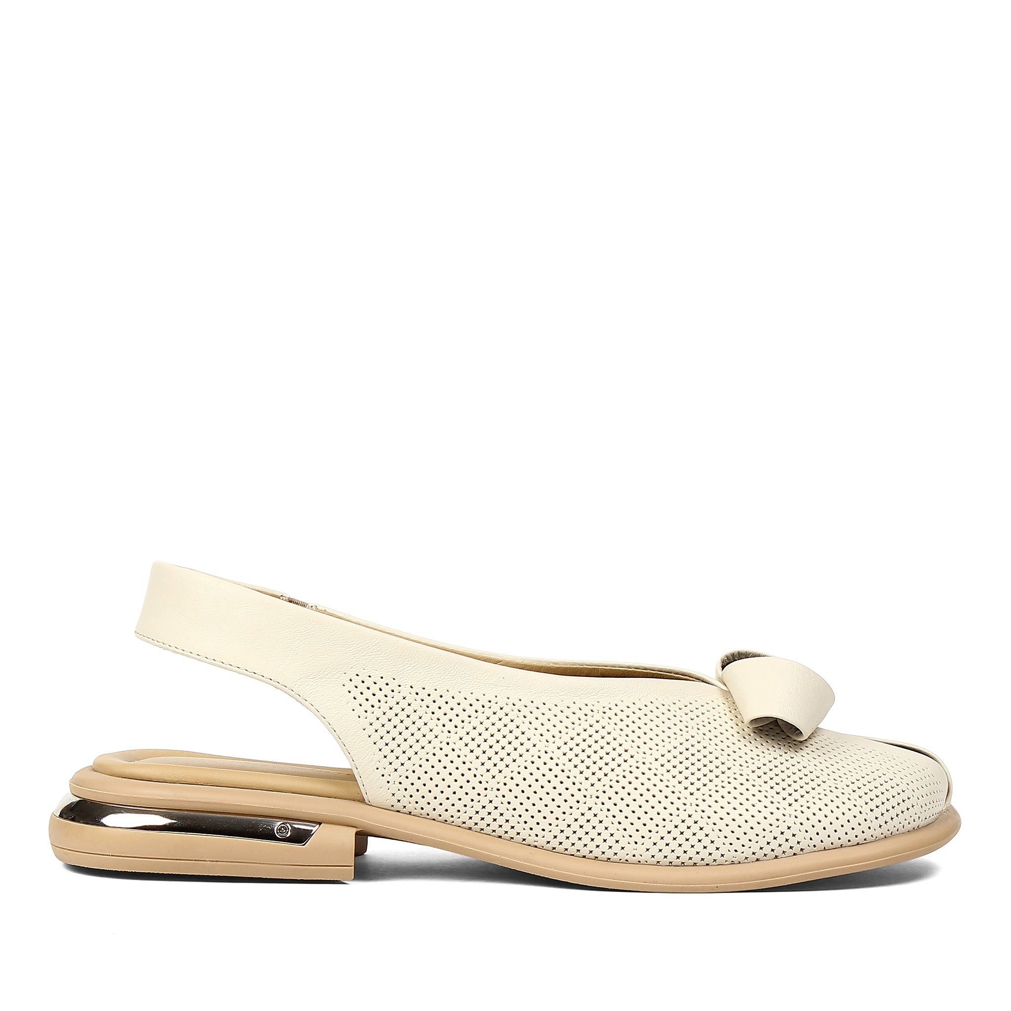 Celal Gültekin Slingback Blockabsatz Lochmuster Schleife Damen Sandalette Glattleder, Lochmuster & Schleife, Echtleder-Futter, Beige, 37