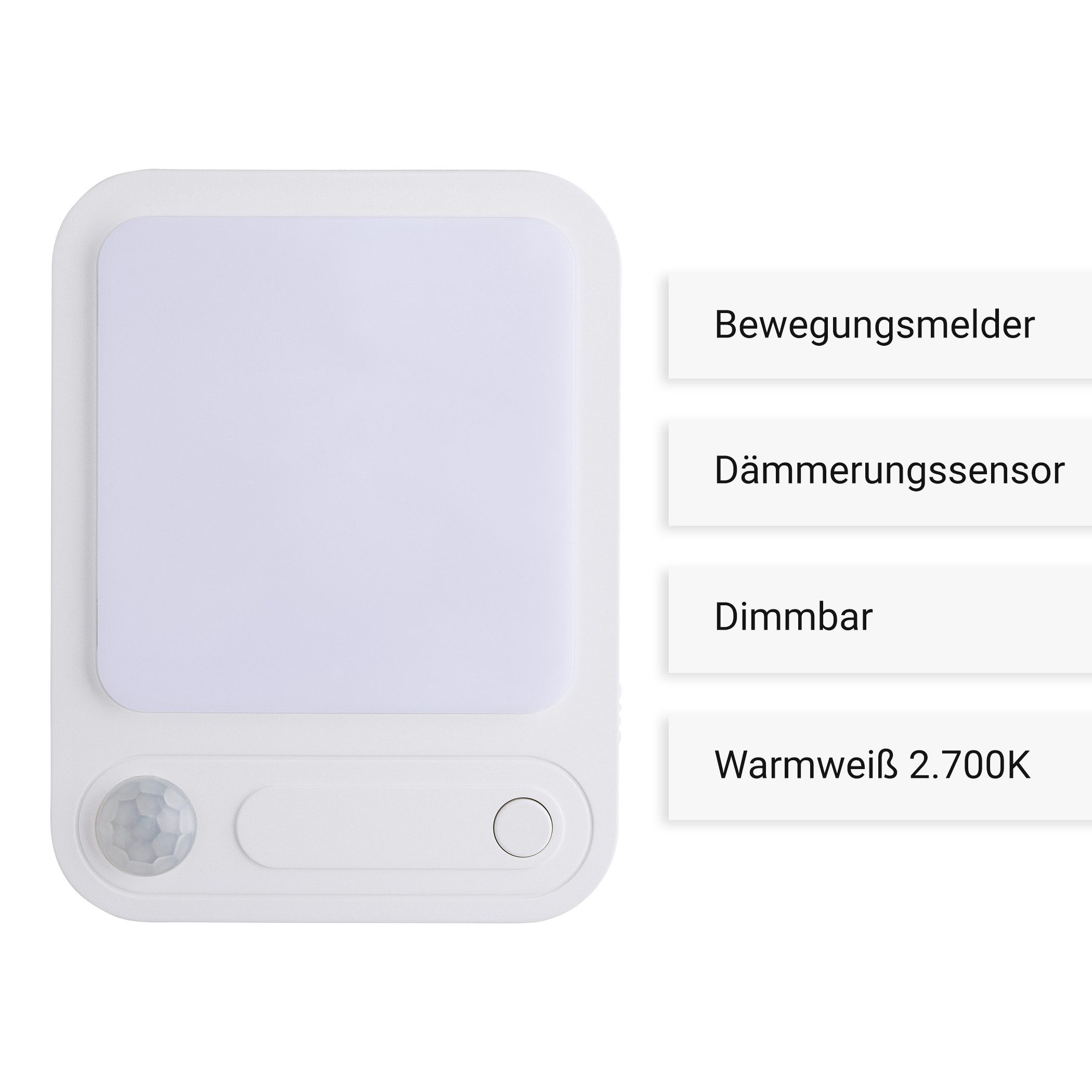 SEBSON LED Nachtlicht Steckdosenlampe - Bewegungsmelder, Lichtsensor, Dimmbar, Einstellbar, LED integriert, warmweiß, Ein- und Ausschalter, Infrarot Sensor, Dämmerungssensor, 91x69x14mm
