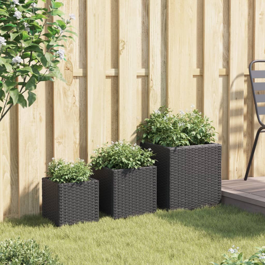 vidaXL Blumentopf Pflanzkübel 3 Stk. Schwarz Poly Rattan (1 St)