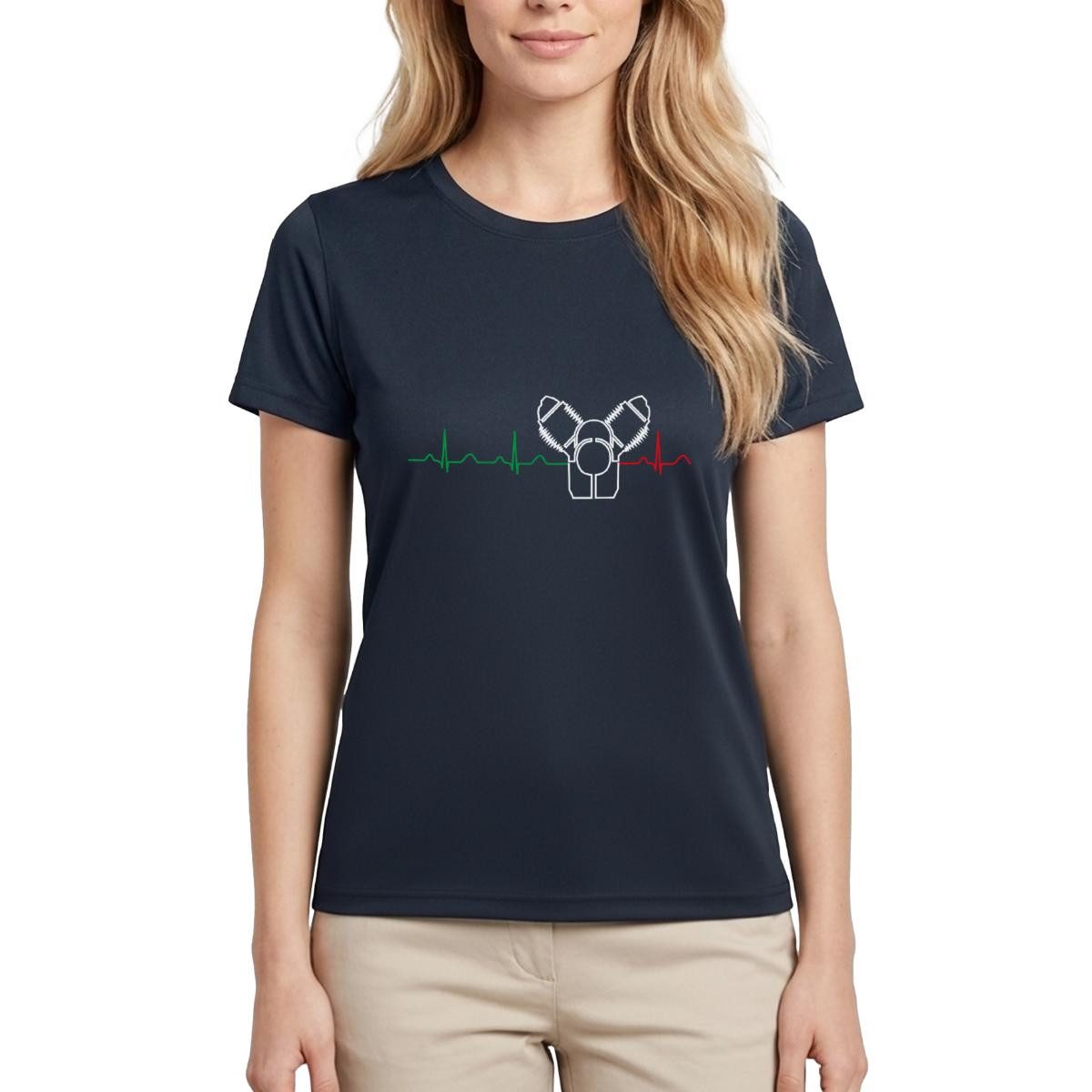 Spreadshirt Funktionsshirt Motorrad Rundmotor Heartbeat Italien Funktionsshirt Damen (1-tlg)