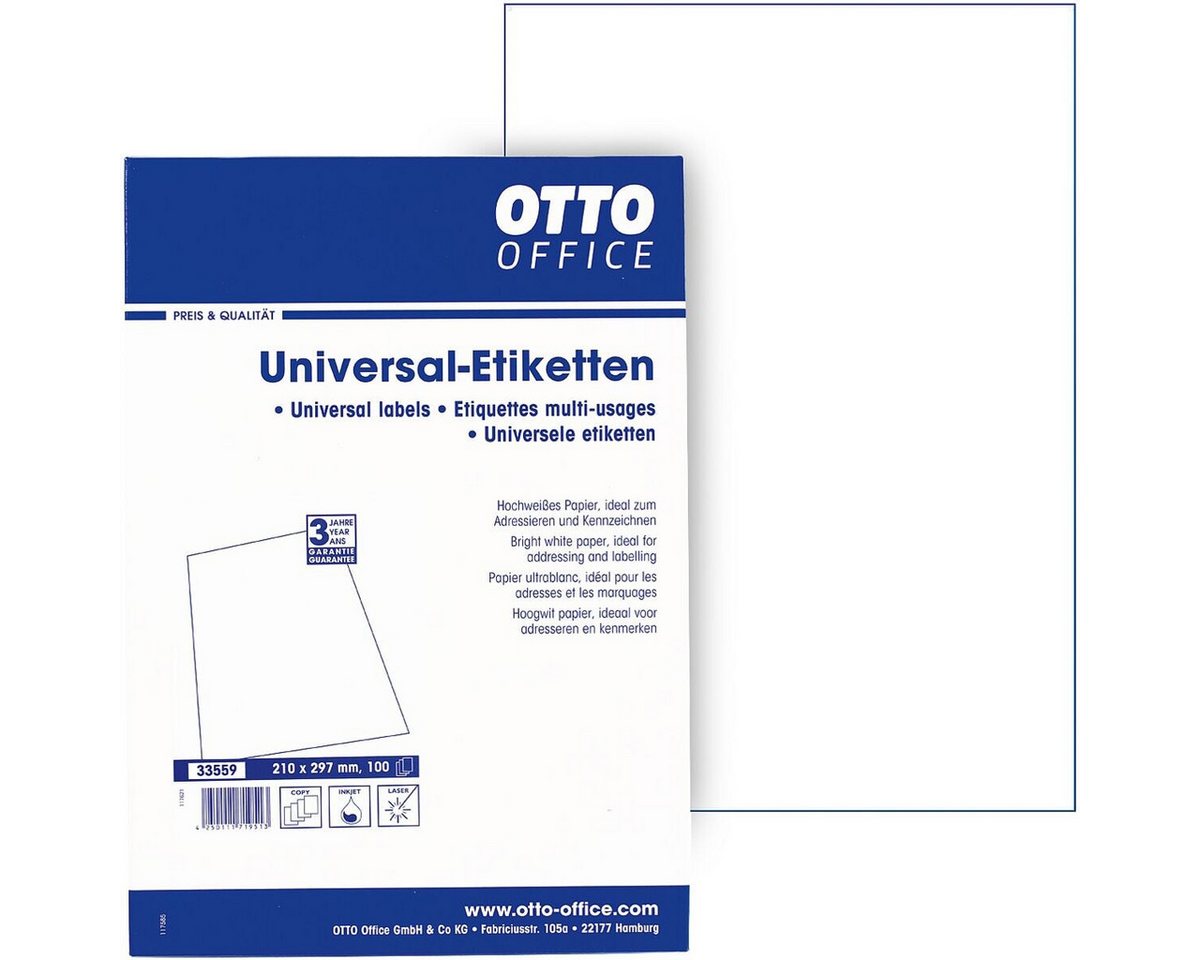Otto Office Etiketten Standard, 100 Stück, Kennzeichnung (210x297 mm), selbstklebend