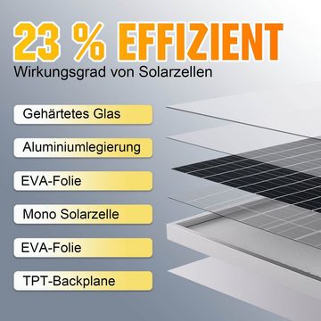 GLIESE Solarmodul 12V Mono 100W 150W 200W 300W Soplarpanel Kit, Monokristallin, (Set, 100W Solarmodul, 60A Solarladeregler, 5m Solarkabel)