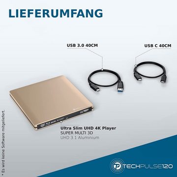 techPulse120 externes USB 3.1 UHD HDR 4k 3D MDisc BDXL Laufwerk Bluray Brenner Blu-ray-Brenner