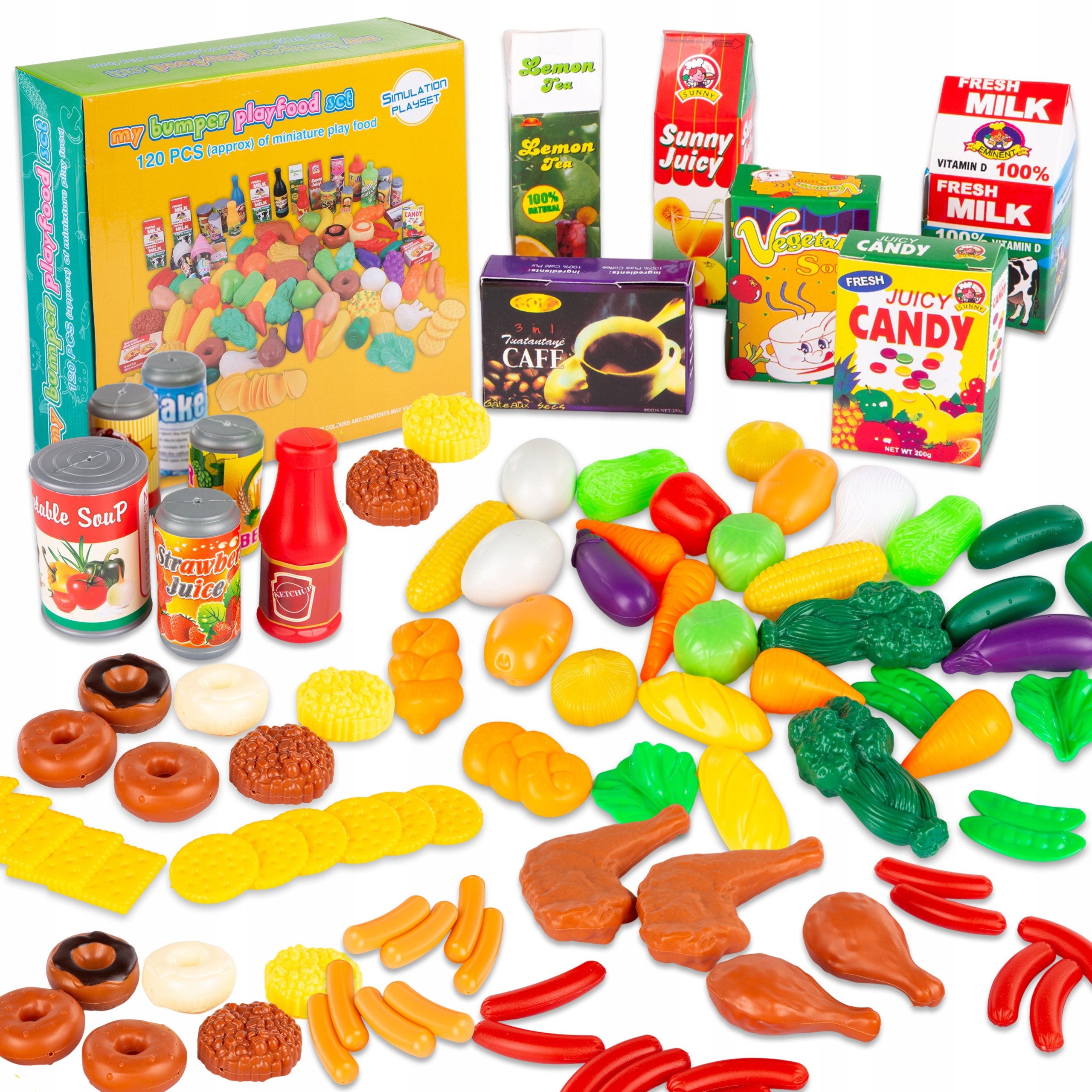 kinderplay Spiellebensmittel Spiellebensmittel Set – 120-teilig – für Kinderküche – Lernspielzeug, (Set, Plastik Obst und Gemüse Spielset 120-teilig)