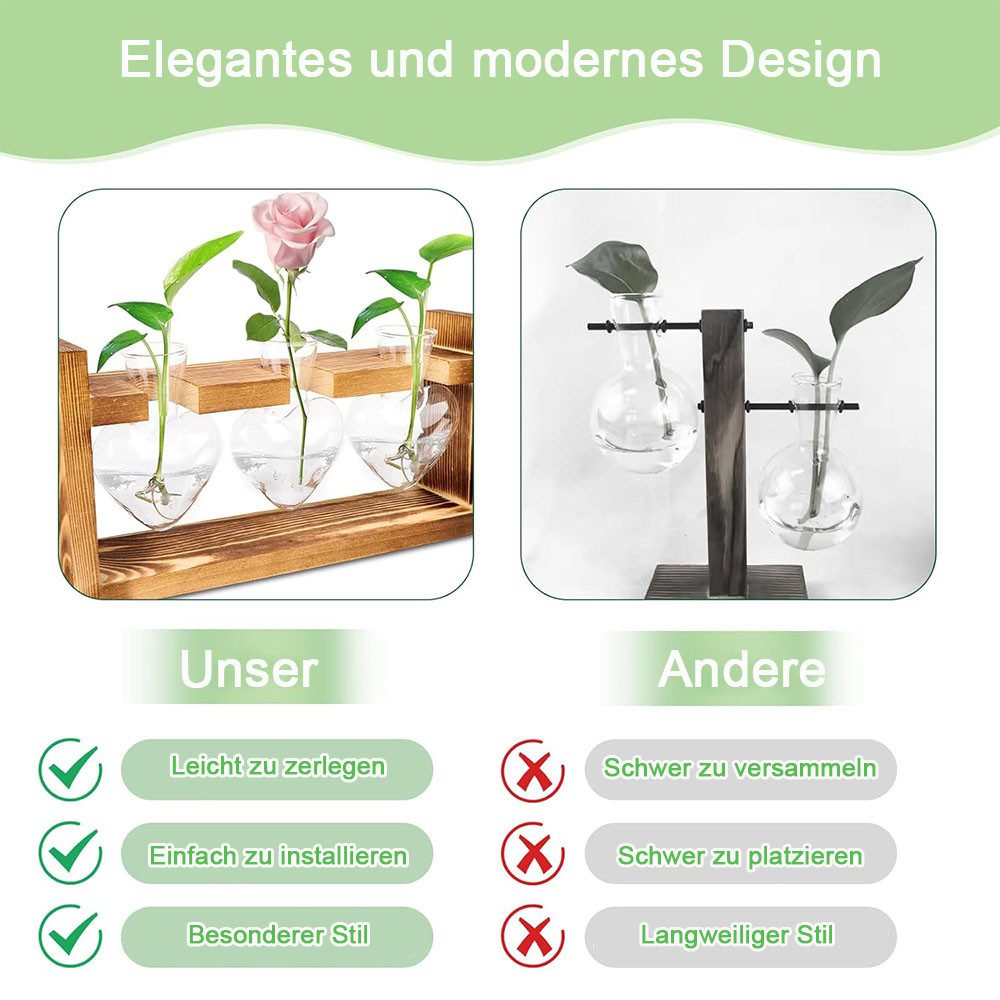 TUWENA Dekovase Vintage Kleine Vasen, Blumenvase Glasvase mit Holzständer ( günstig online kaufen