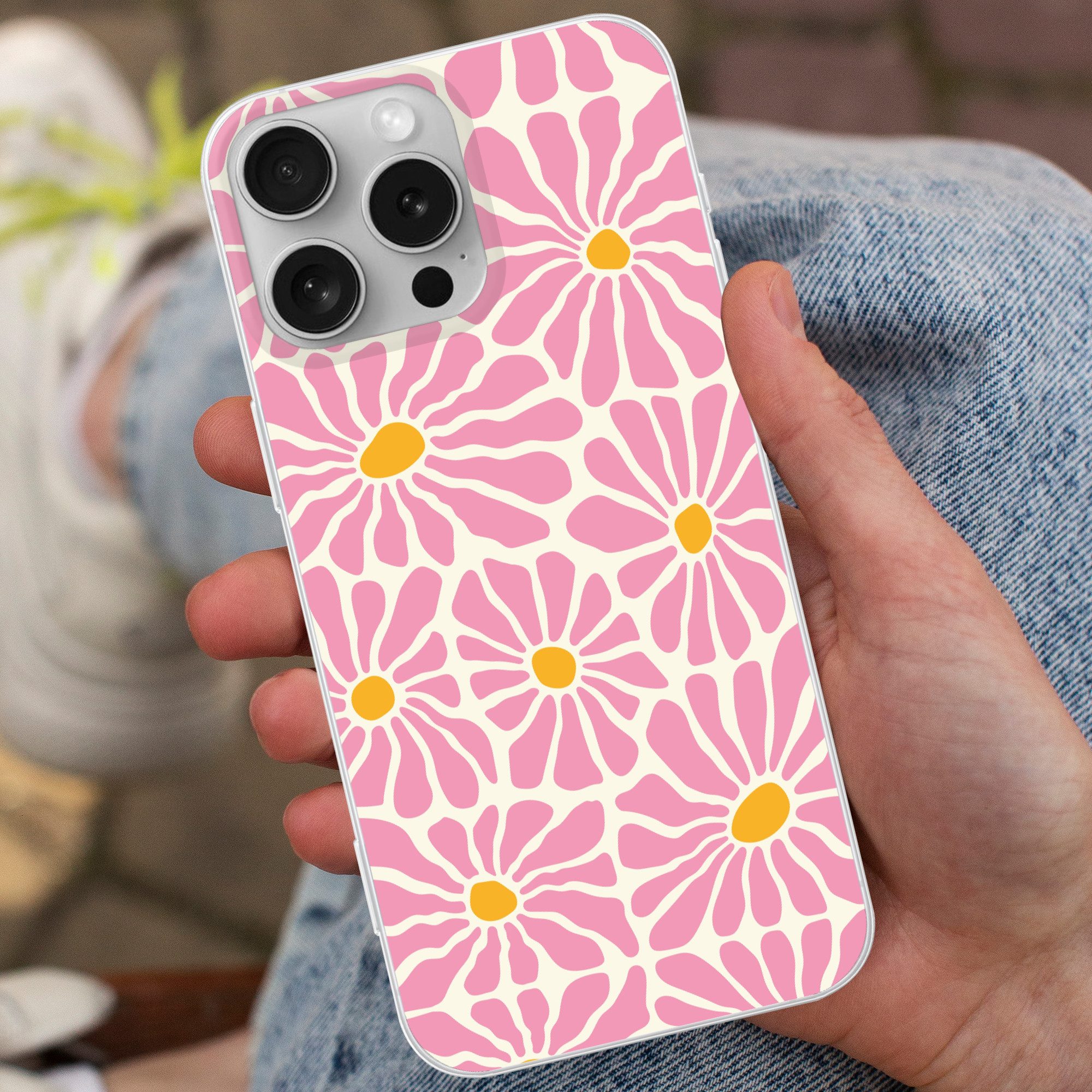 MuchoWow Handyhülle für Apple iPhone 16 Pro Max Blumen - Muster - Rosa - Beige - Orange, Smartphone-Bumper, Print, Handy Schutzhülle Dünn