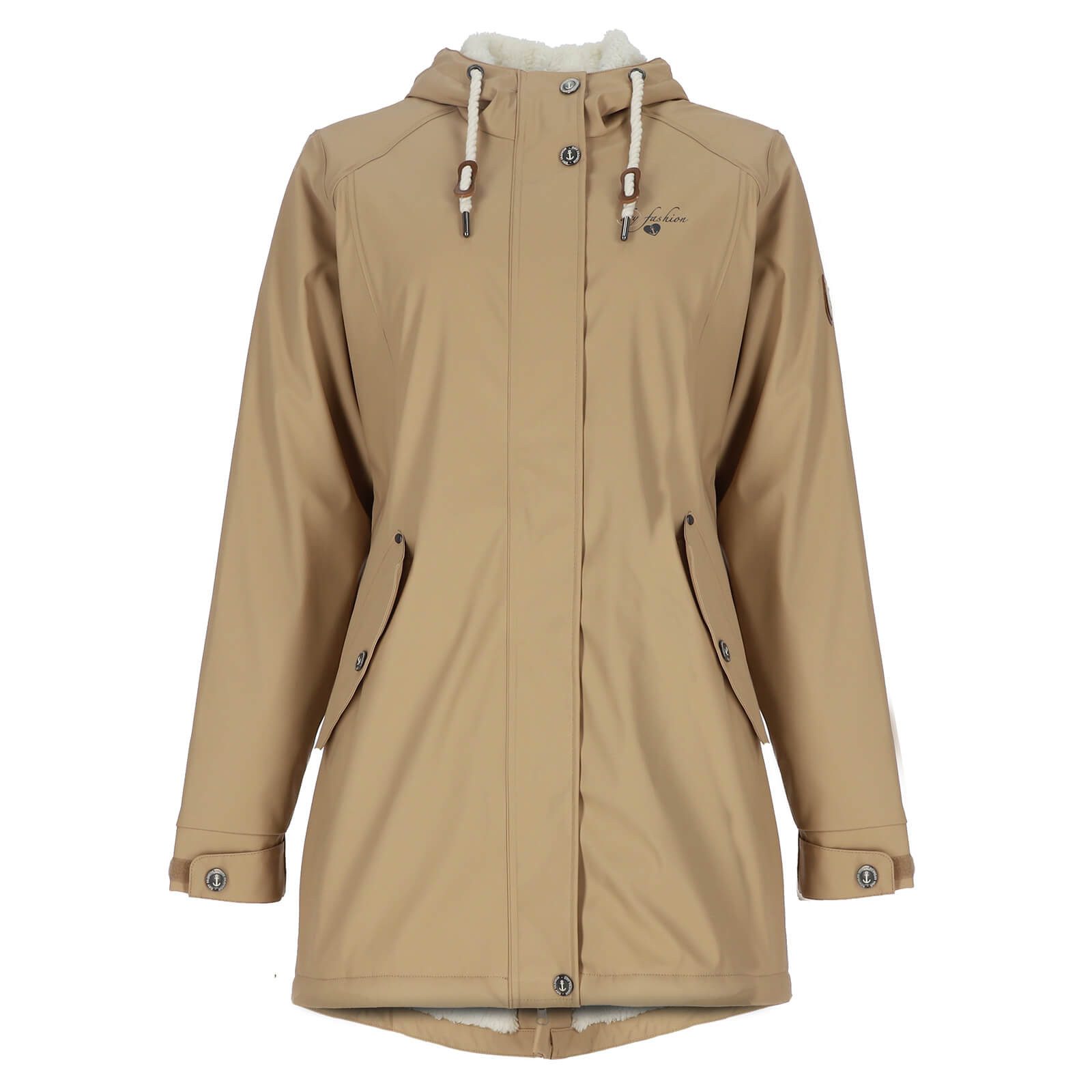 Dry Fashion Regenmantel Malmö Damen Regenjacke Teddy-Fleece-Futter - Outdoor-Jacke Wasserdicht Winddicht, Verschweißte Nähte, 2-Wege-Reißverschluss abgedeckt, Kapuze