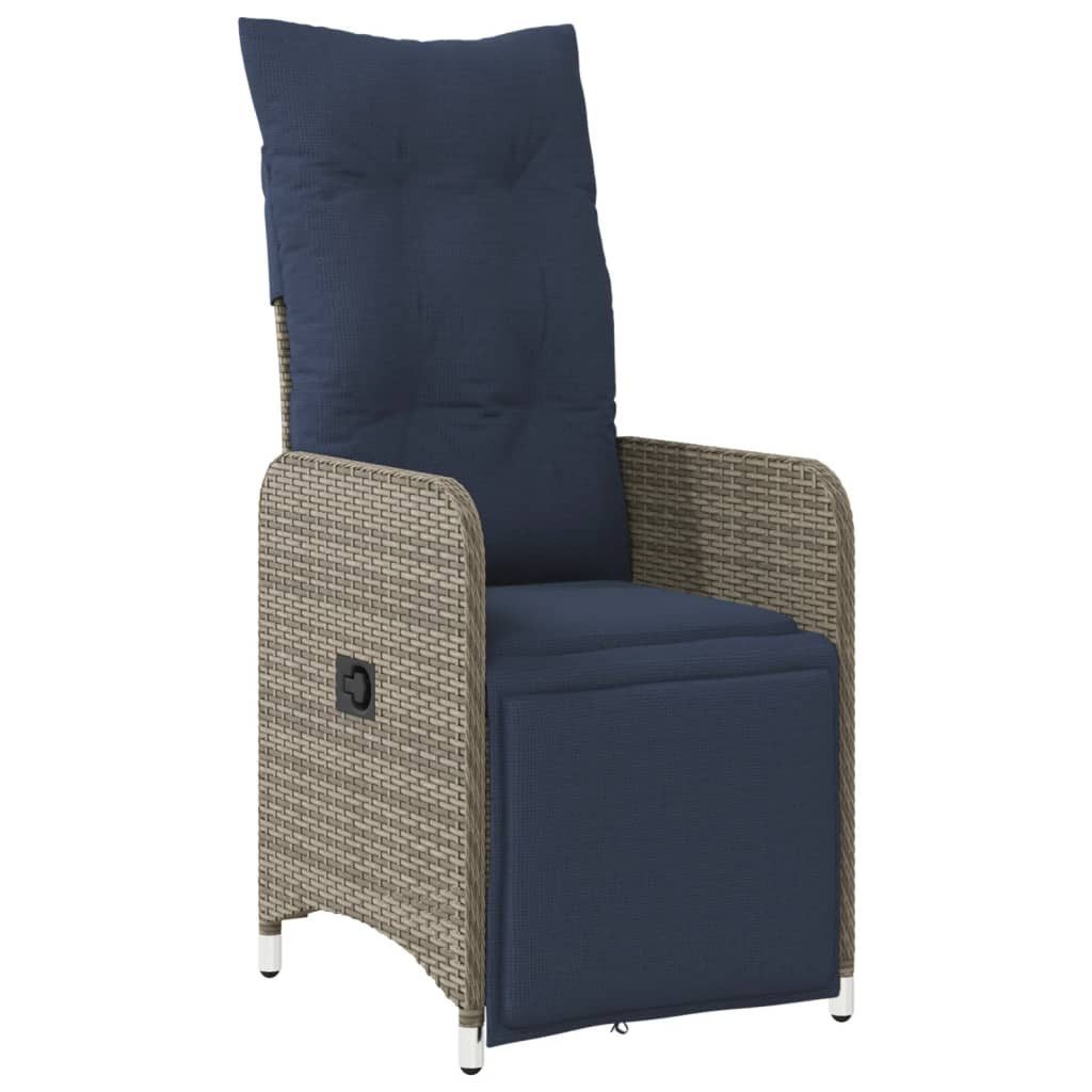 vidaXL Gartenstuhl Gartensessel Verstellbar mit Kissen Grau Poly Rattan (1 St)