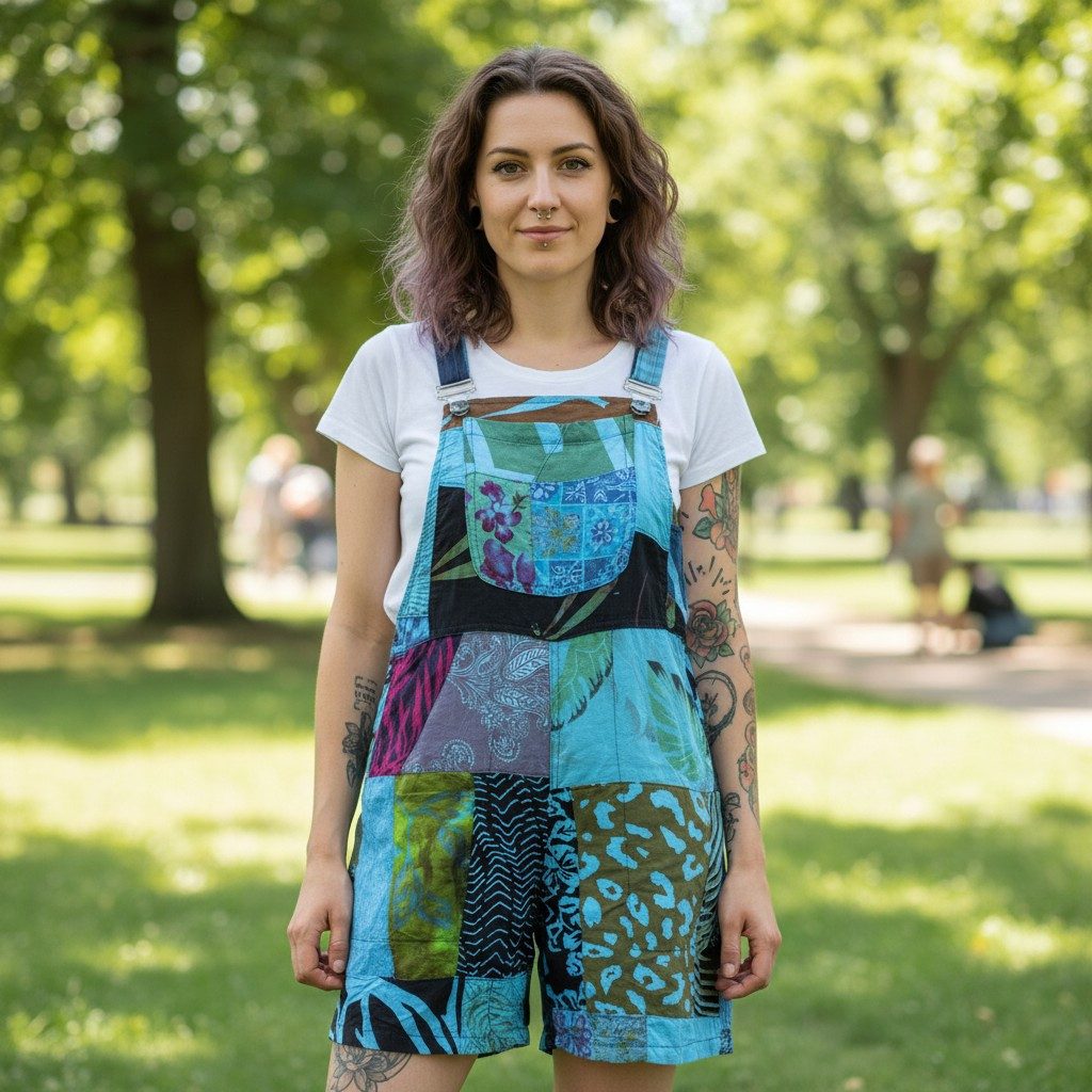 Guru-Shop Hose & Shorts Goa Shorts, kurze Patchwork Latzhose, upcycling.. a günstig online kaufen